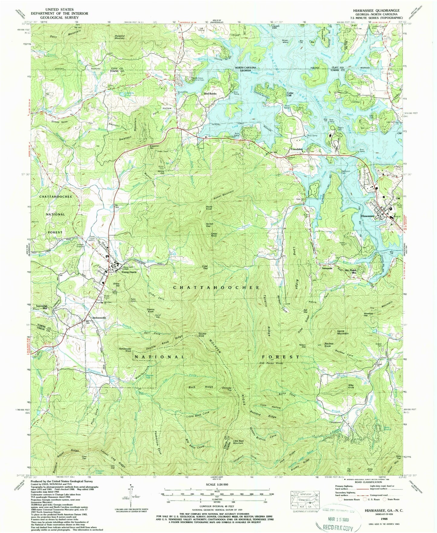 Classic USGS Hiawassee Georgia 7.5'x7.5' Topo Map Image
