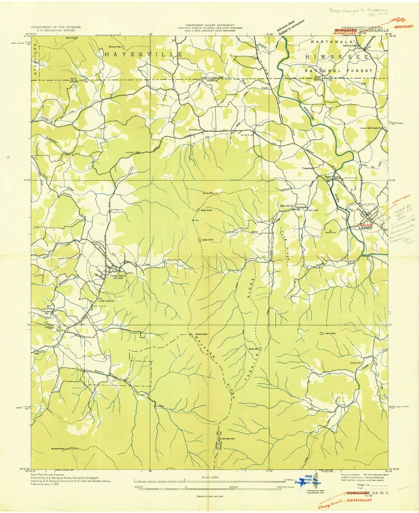 Classic USGS Hiawassee Georgia 7.5'x7.5' Topo Map Image