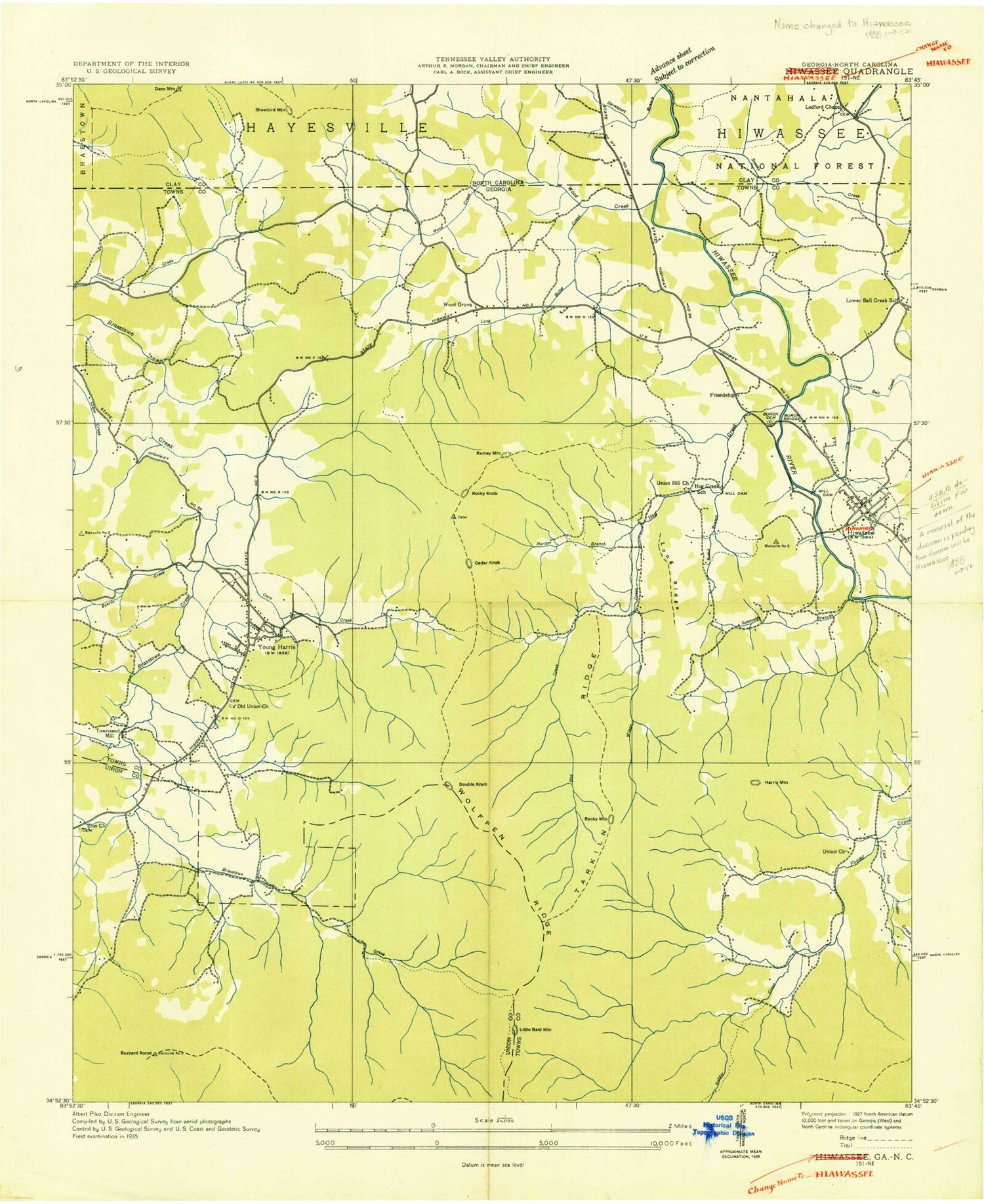 Classic USGS Hiawassee Georgia 7.5'x7.5' Topo Map Image
