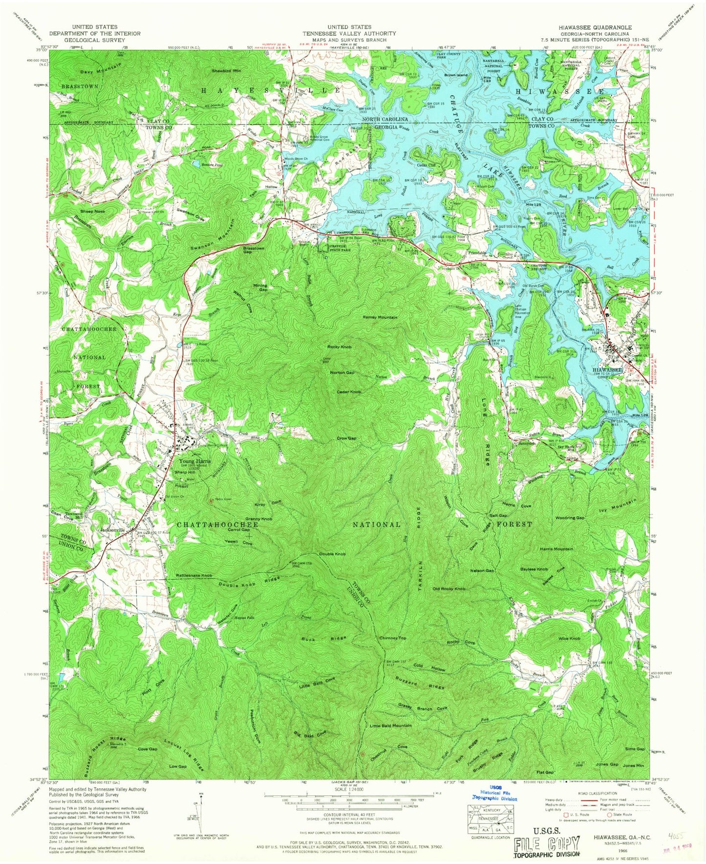 Classic USGS Hiawassee Georgia 7.5'x7.5' Topo Map Image