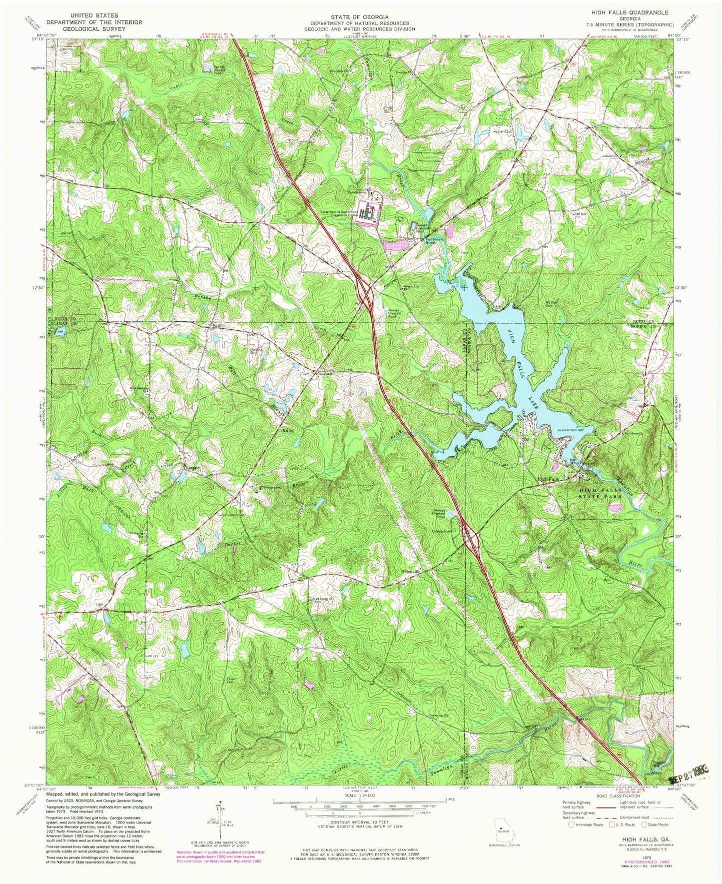 Classic USGS High Falls Georgia 7.5'x7.5' Topo Map Image