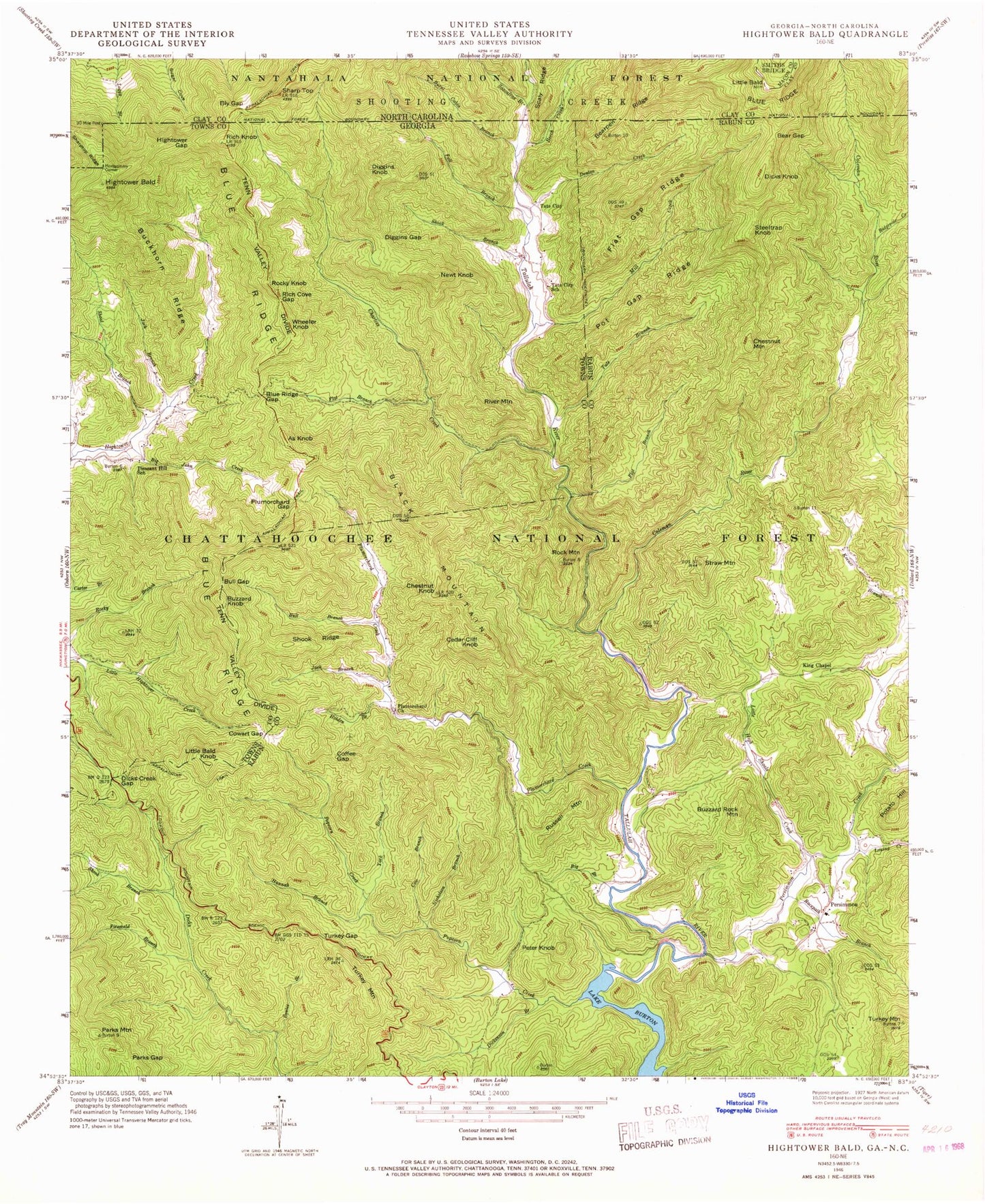 Classic USGS Hightower Bald Georgia 7.5'x7.5' Topo Map Image