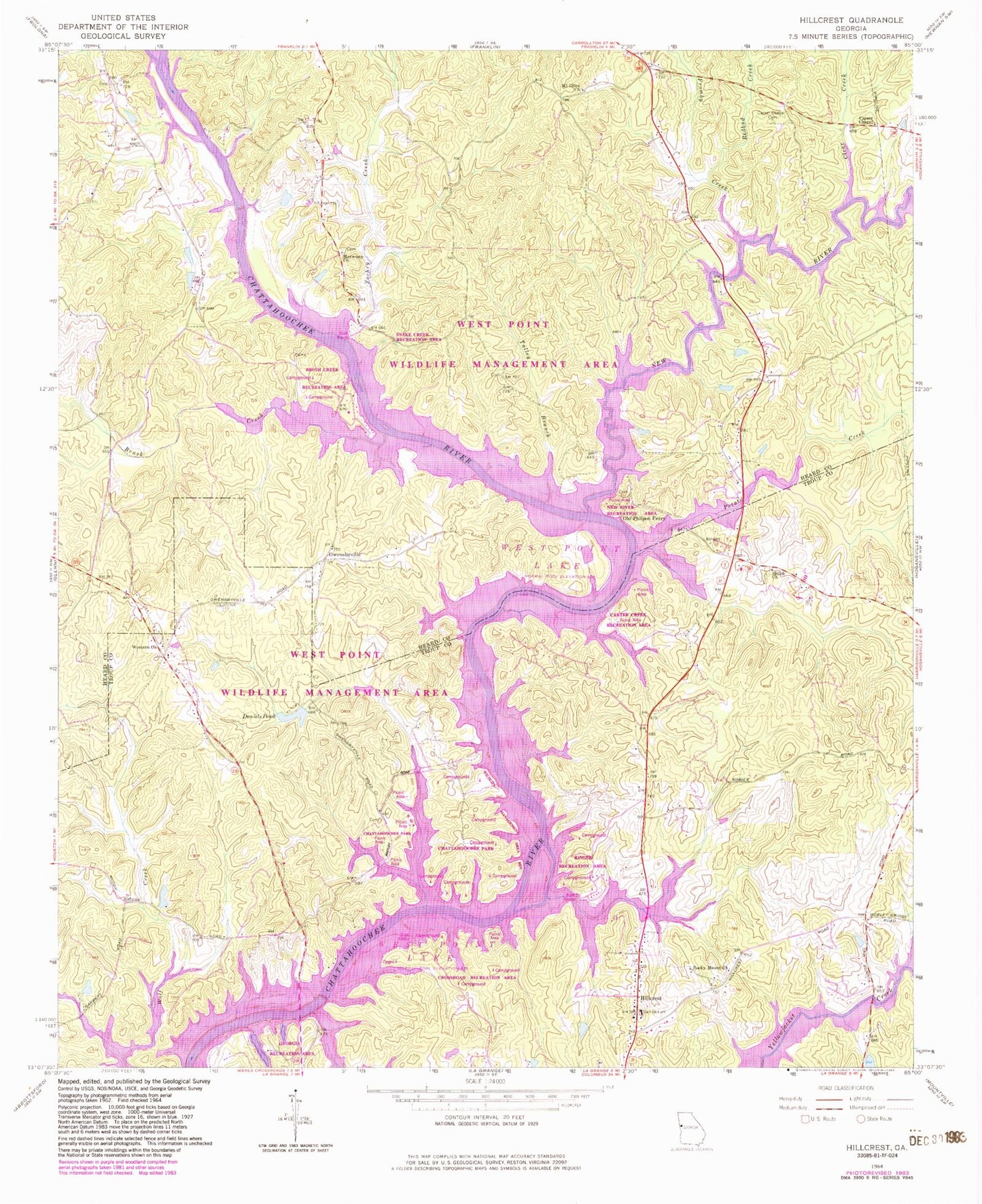 Classic USGS Hillcrest Georgia 7.5'x7.5' Topo Map Image
