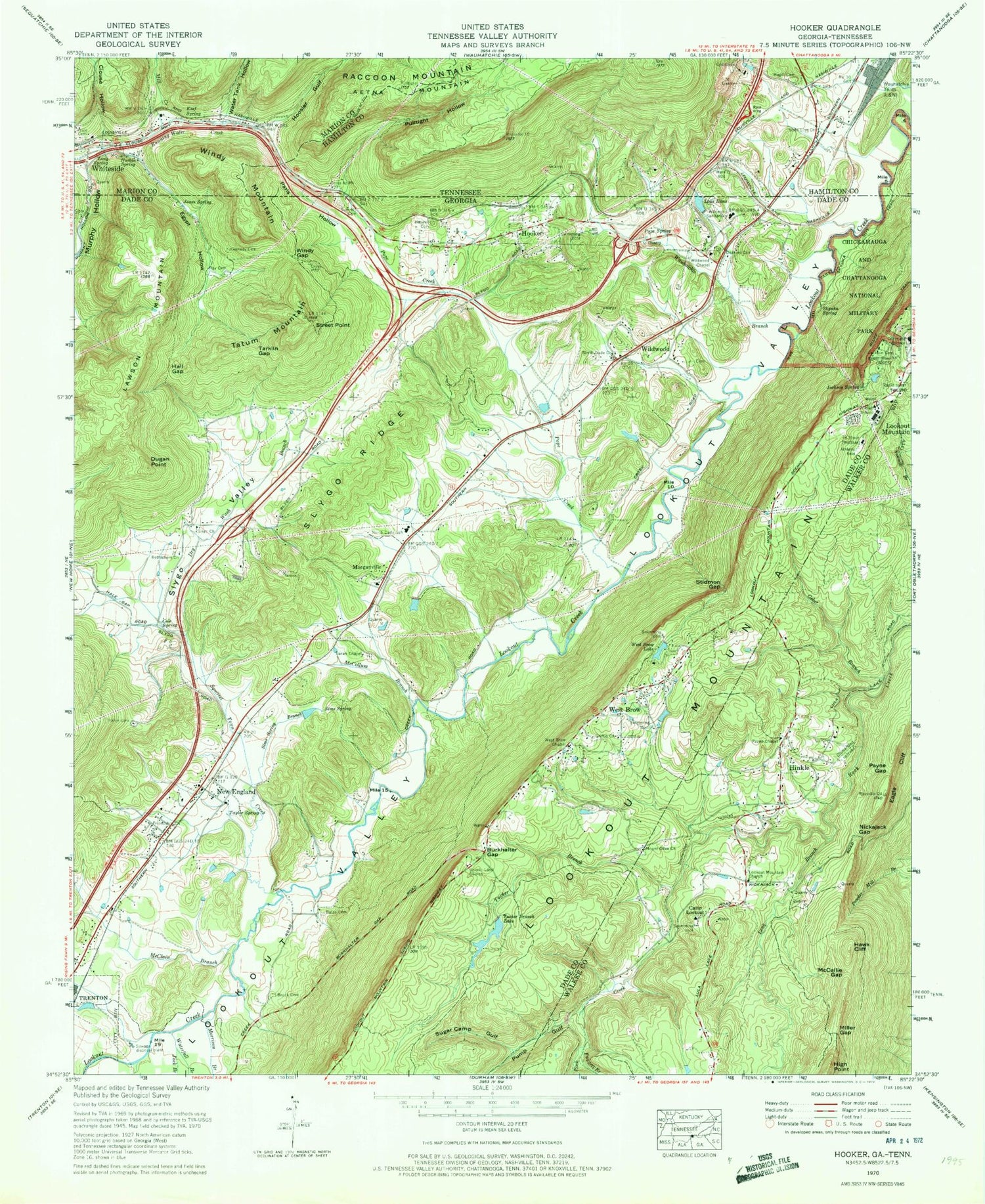 Classic USGS Hooker Georgia 7.5'x7.5' Topo Map Image