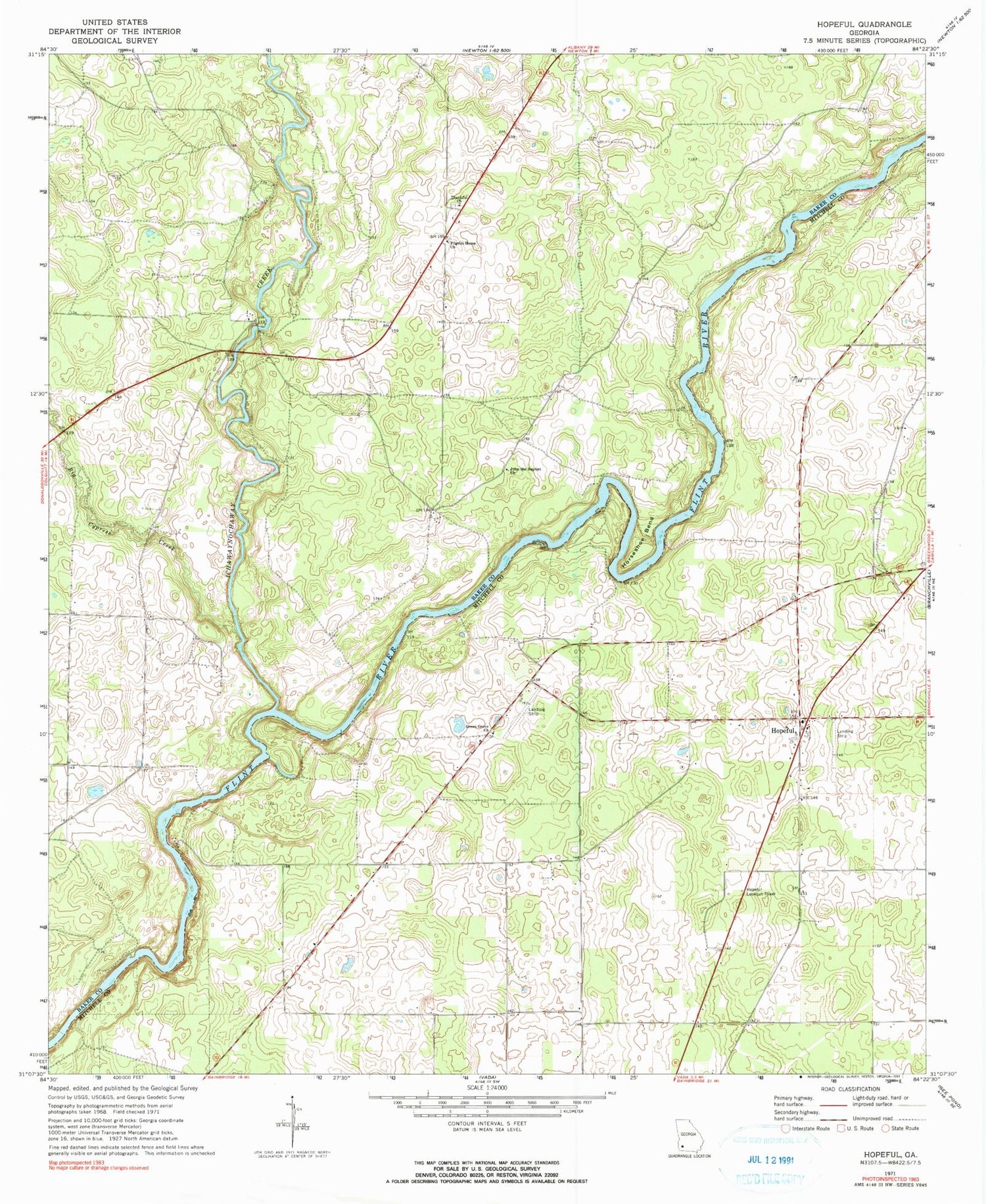 Classic USGS Hopeful Georgia 7.5'x7.5' Topo Map Image