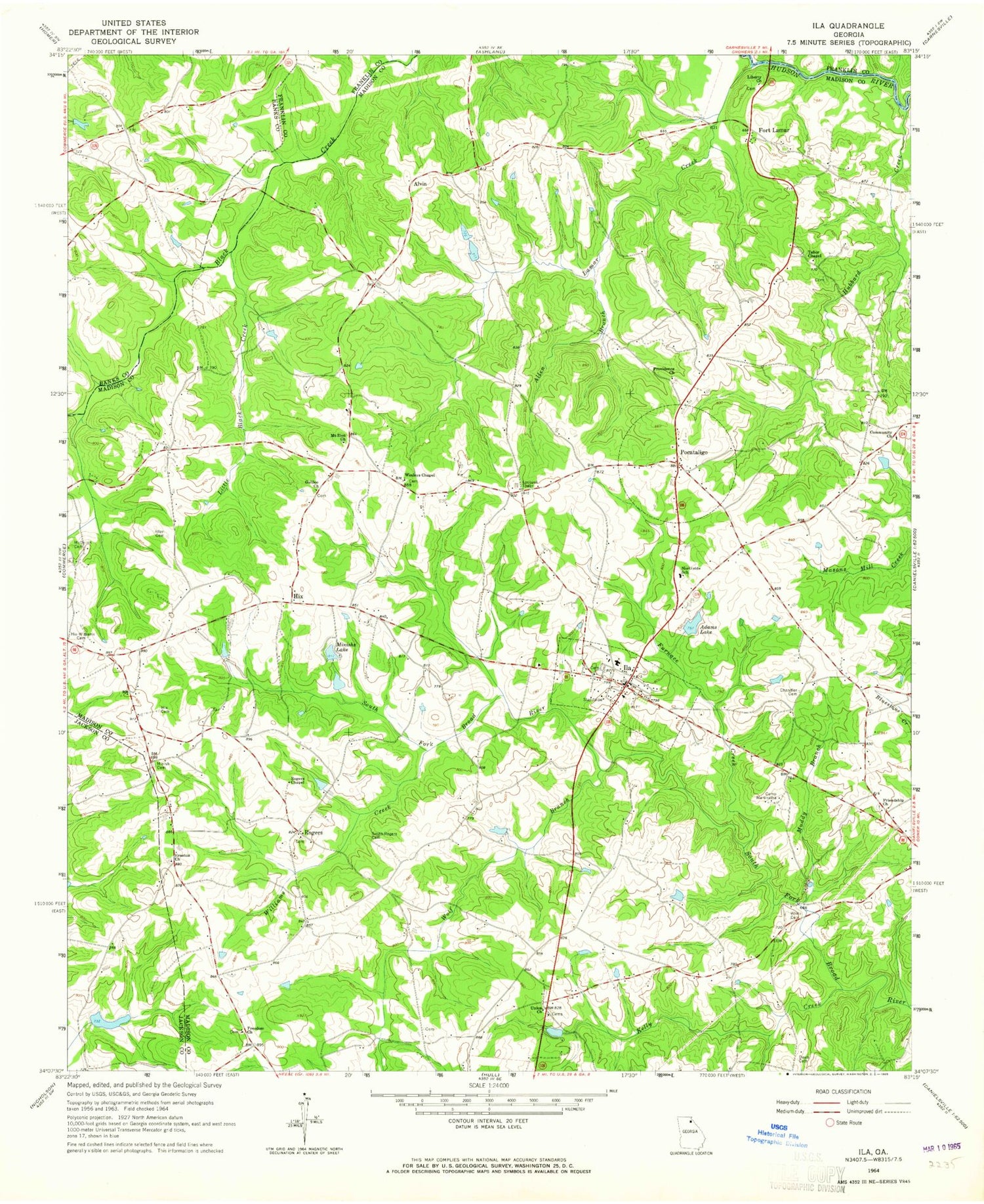 Classic USGS Ila Georgia 7.5'x7.5' Topo Map Image