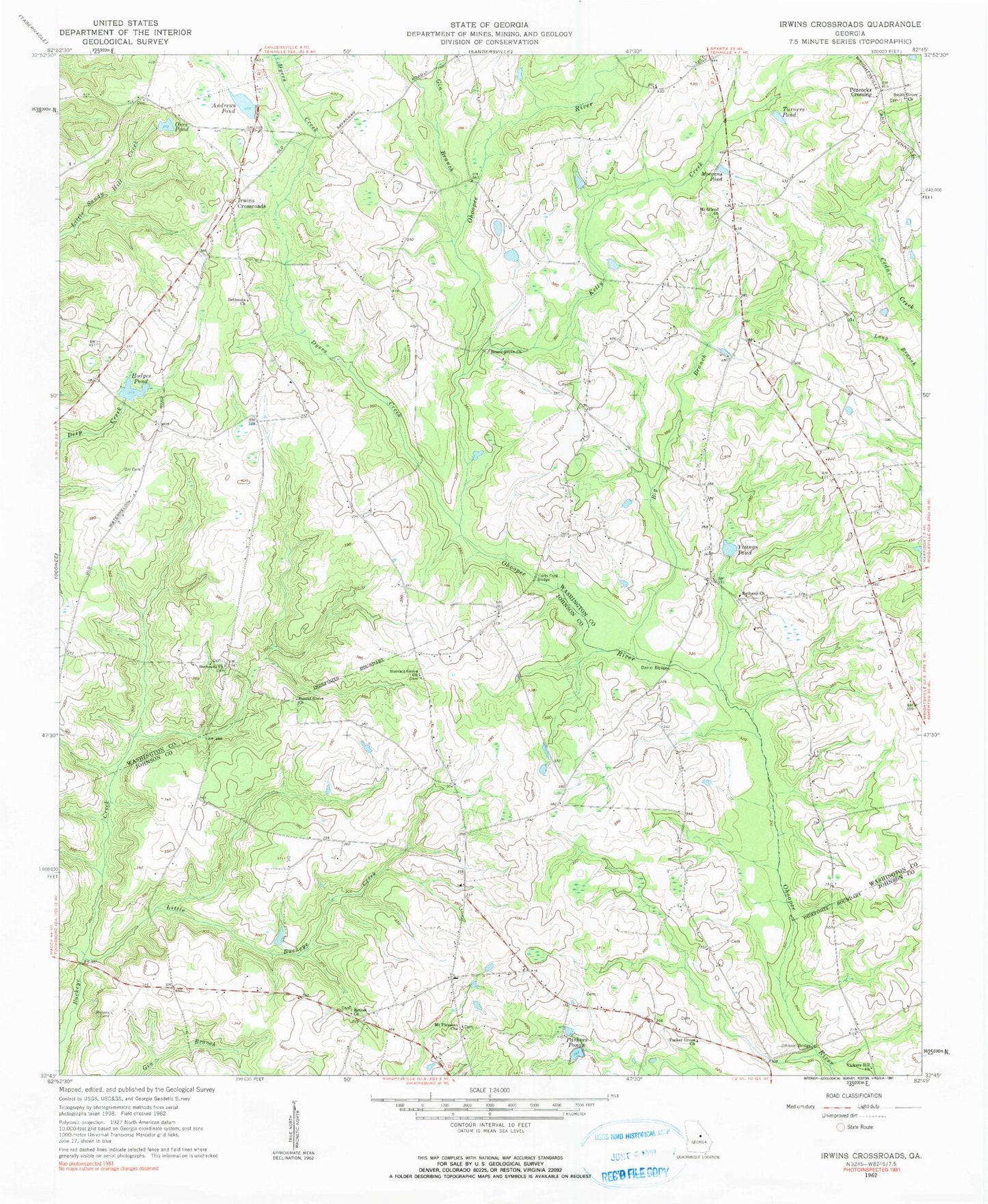 Classic USGS Irwins Crossroads Georgia 7.5'x7.5' Topo Map Image