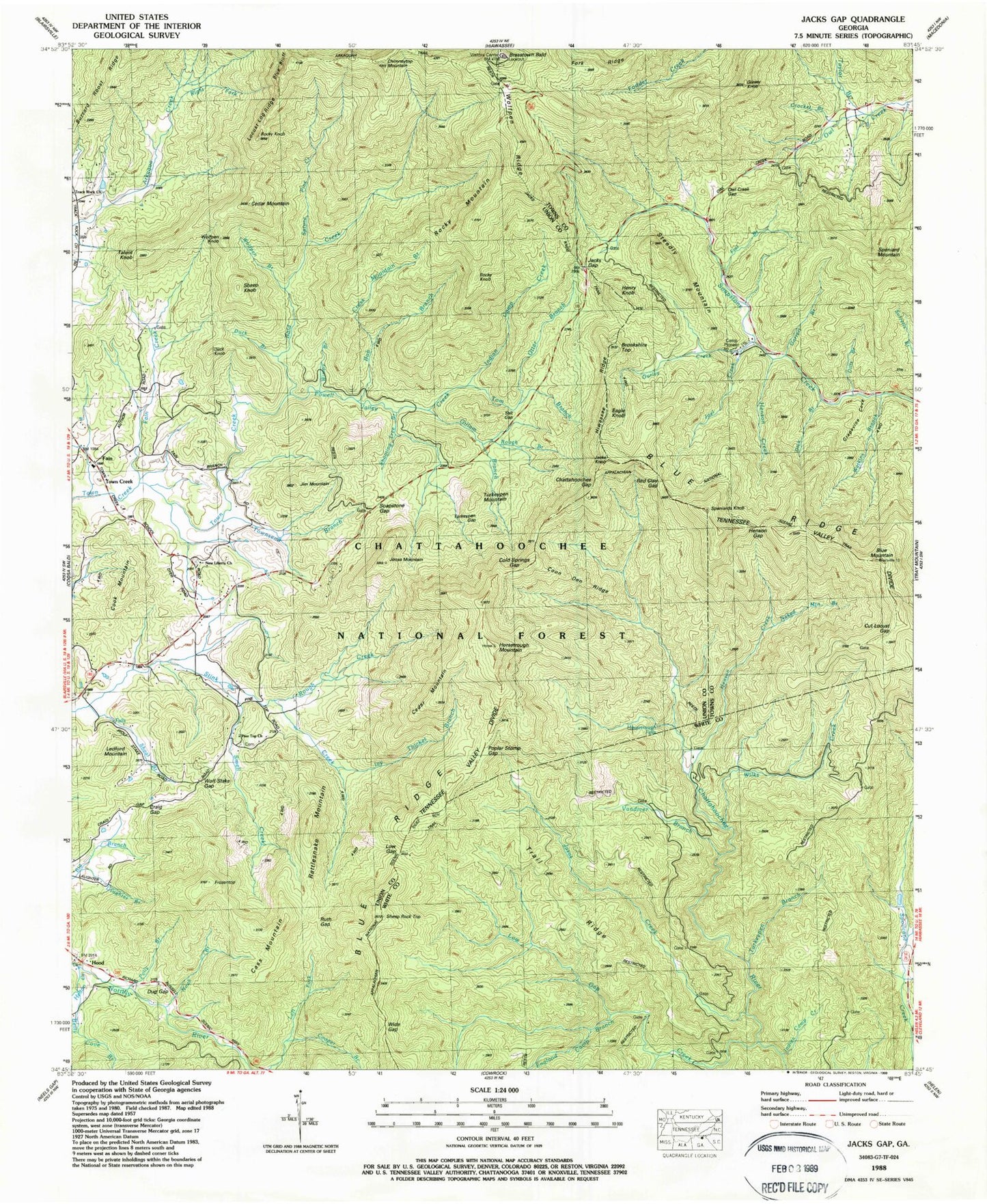 Classic USGS Jacks Gap Georgia 7.5'x7.5' Topo Map Image