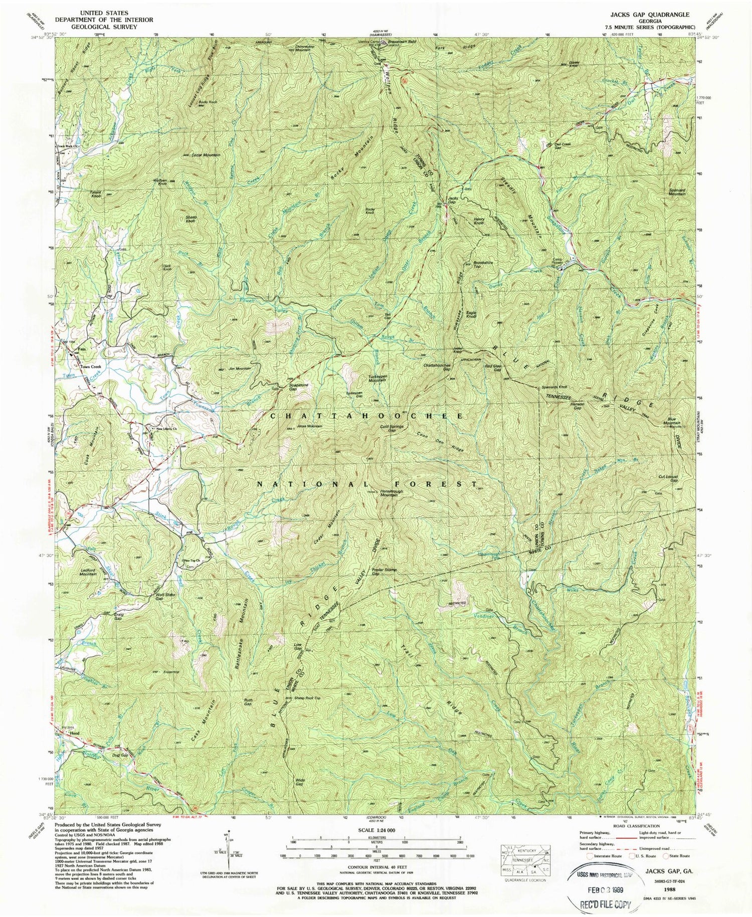 Classic USGS Jacks Gap Georgia 7.5'x7.5' Topo Map Image