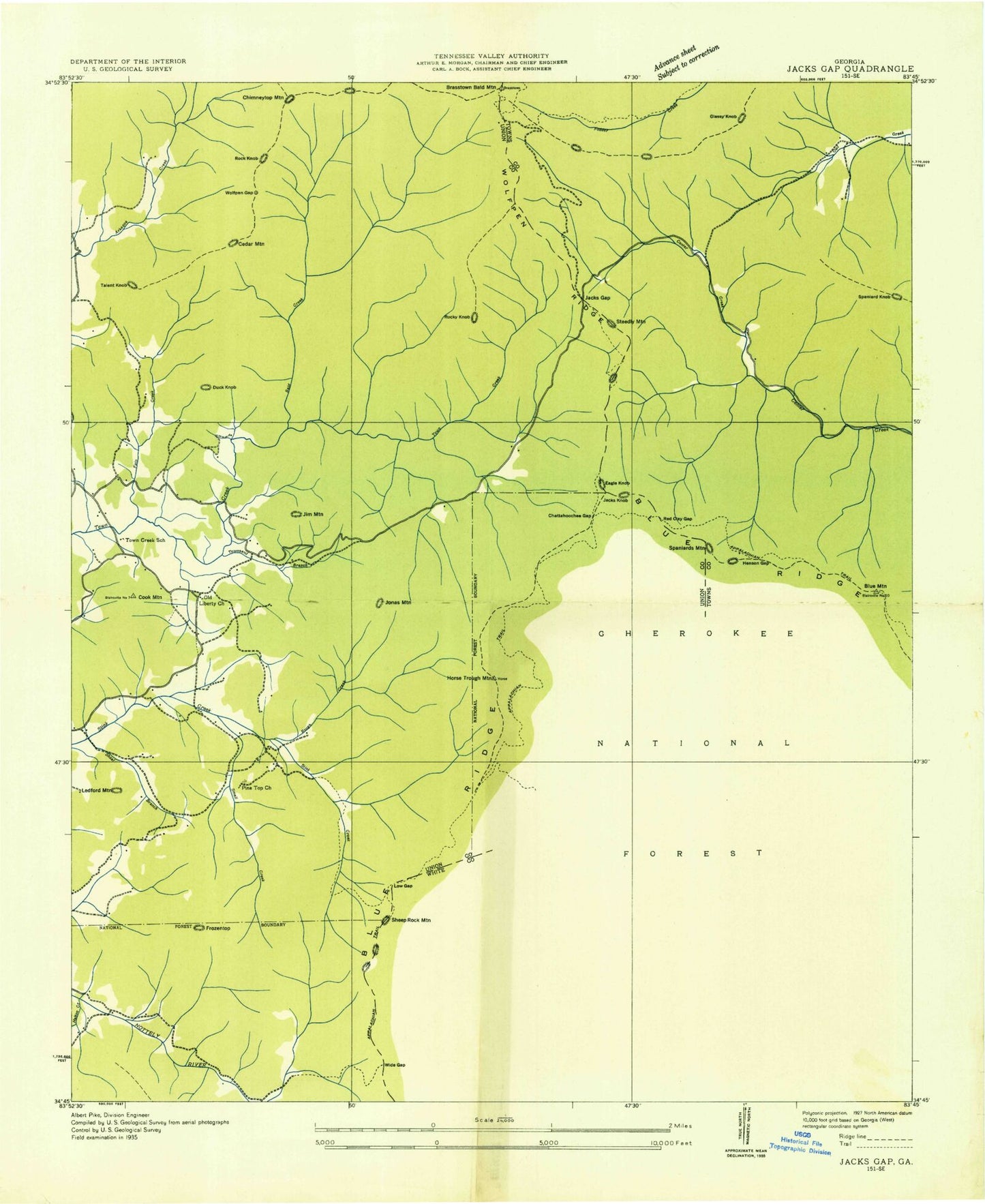Classic USGS Jacks Gap Georgia 7.5'x7.5' Topo Map Image