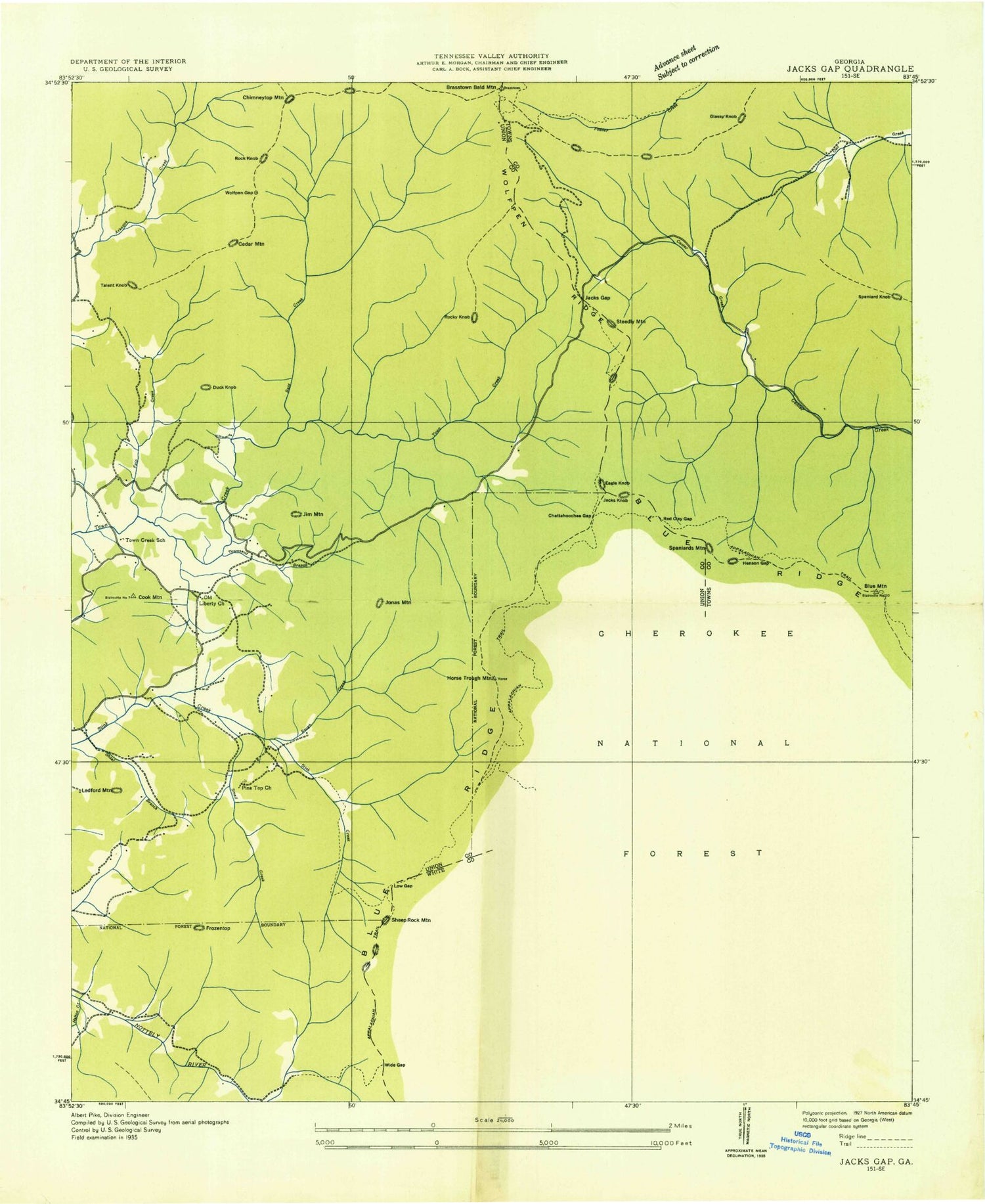 Classic USGS Jacks Gap Georgia 7.5'x7.5' Topo Map Image