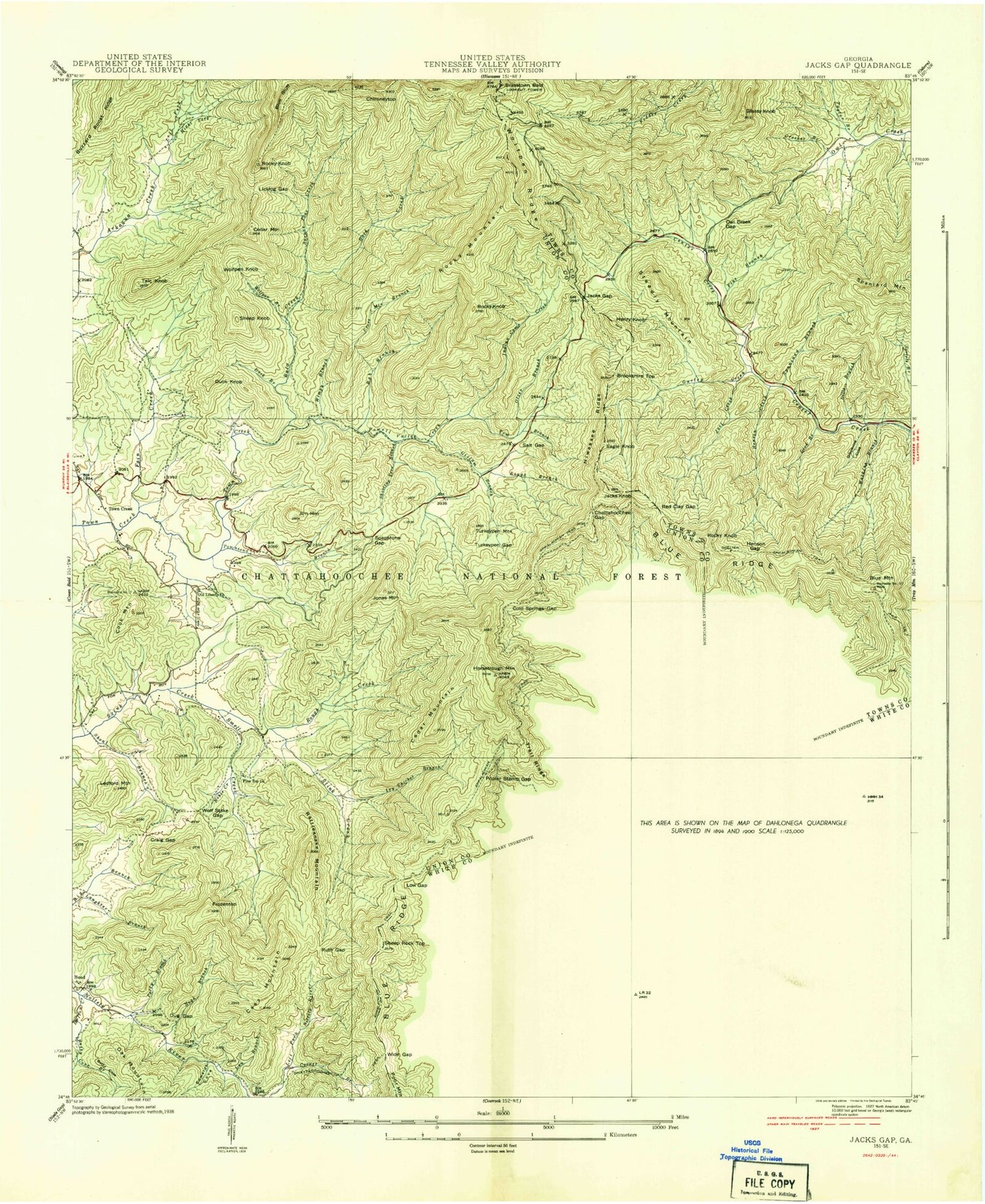Classic USGS Jacks Gap Georgia 7.5'x7.5' Topo Map Image