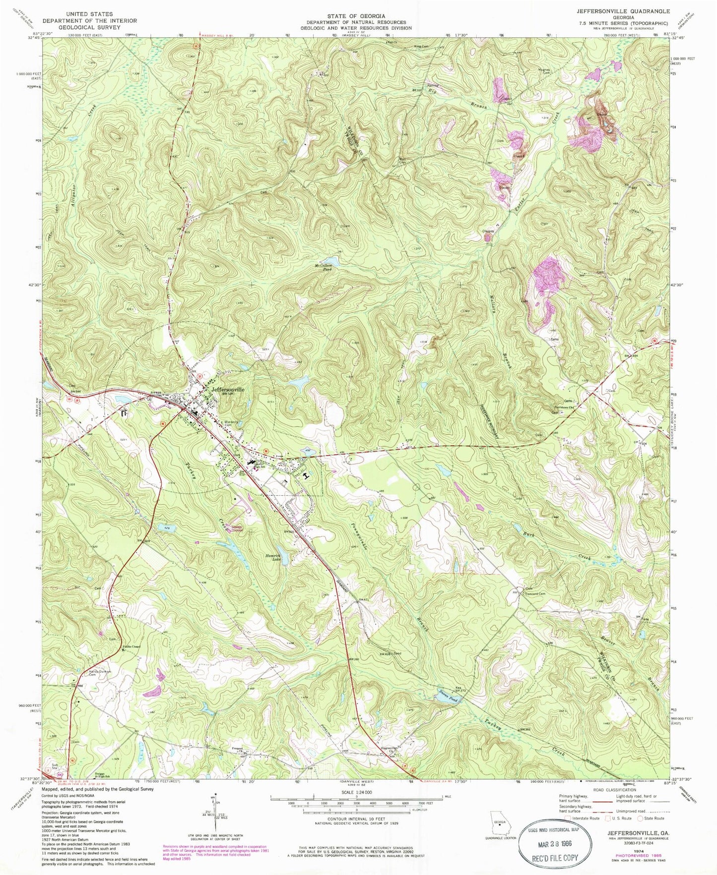 Classic USGS Jeffersonville Georgia 7.5'x7.5' Topo Map Image