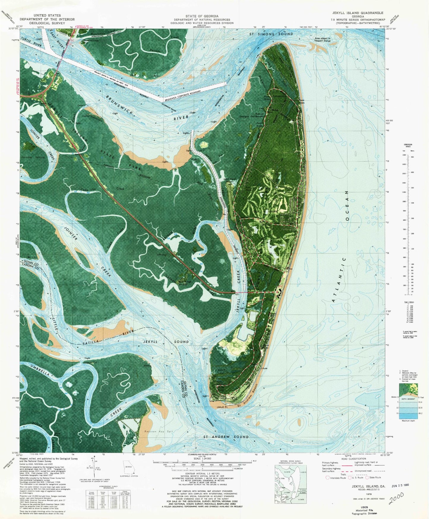 Classic USGS Jekyll Island Georgia 7.5'x7.5' Topo Map Image