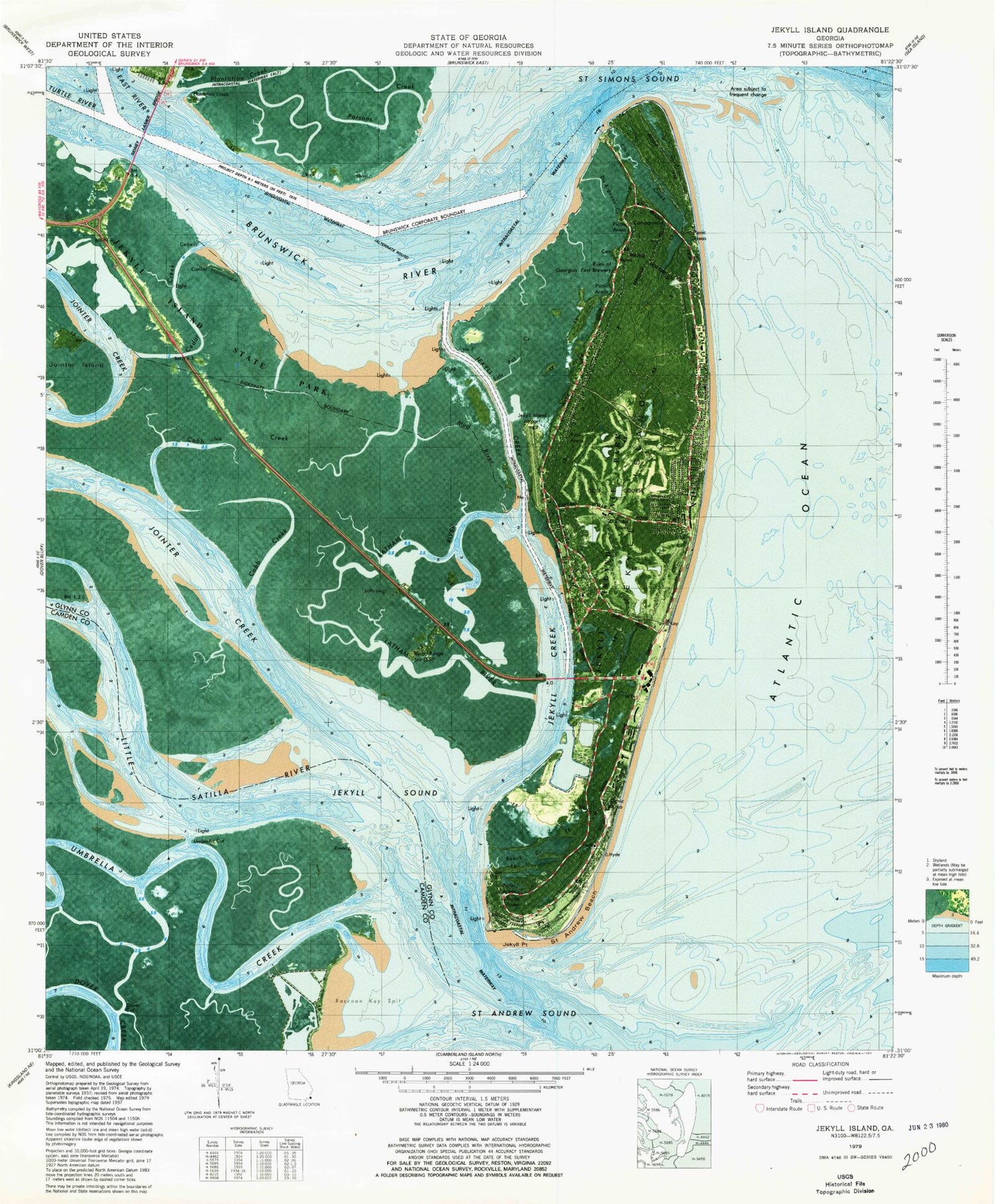 Classic USGS Jekyll Island Georgia 7.5'x7.5' Topo Map Image