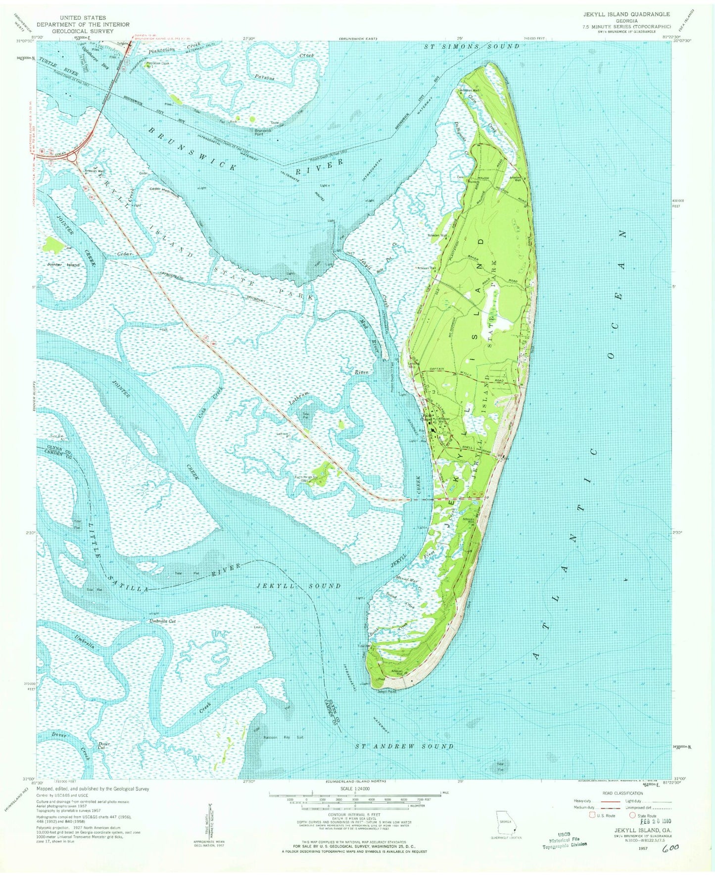 Classic USGS Jekyll Island Georgia 7.5'x7.5' Topo Map Image
