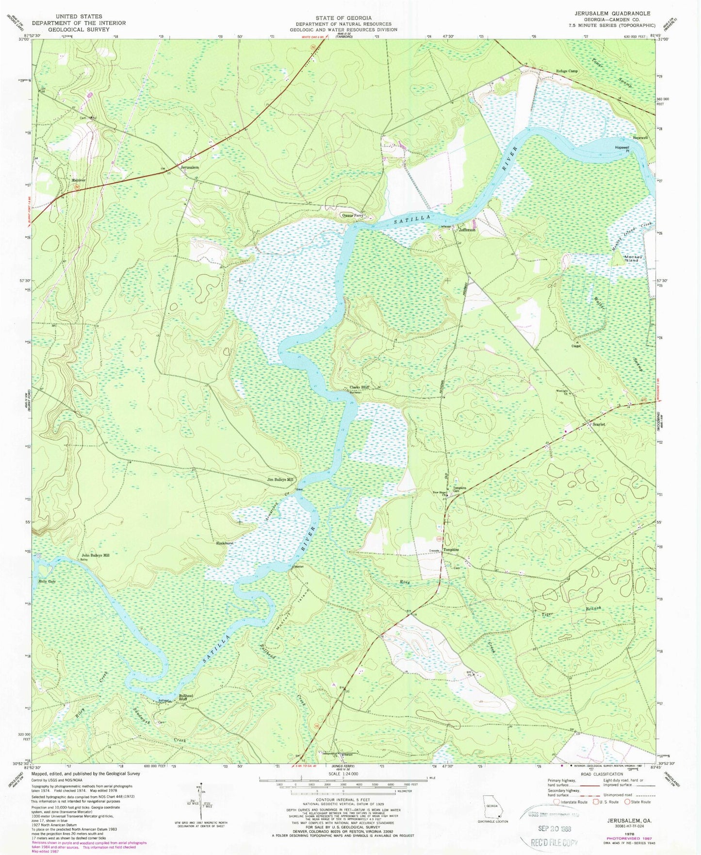 Classic USGS Jerusalem Georgia 7.5'x7.5' Topo Map Image