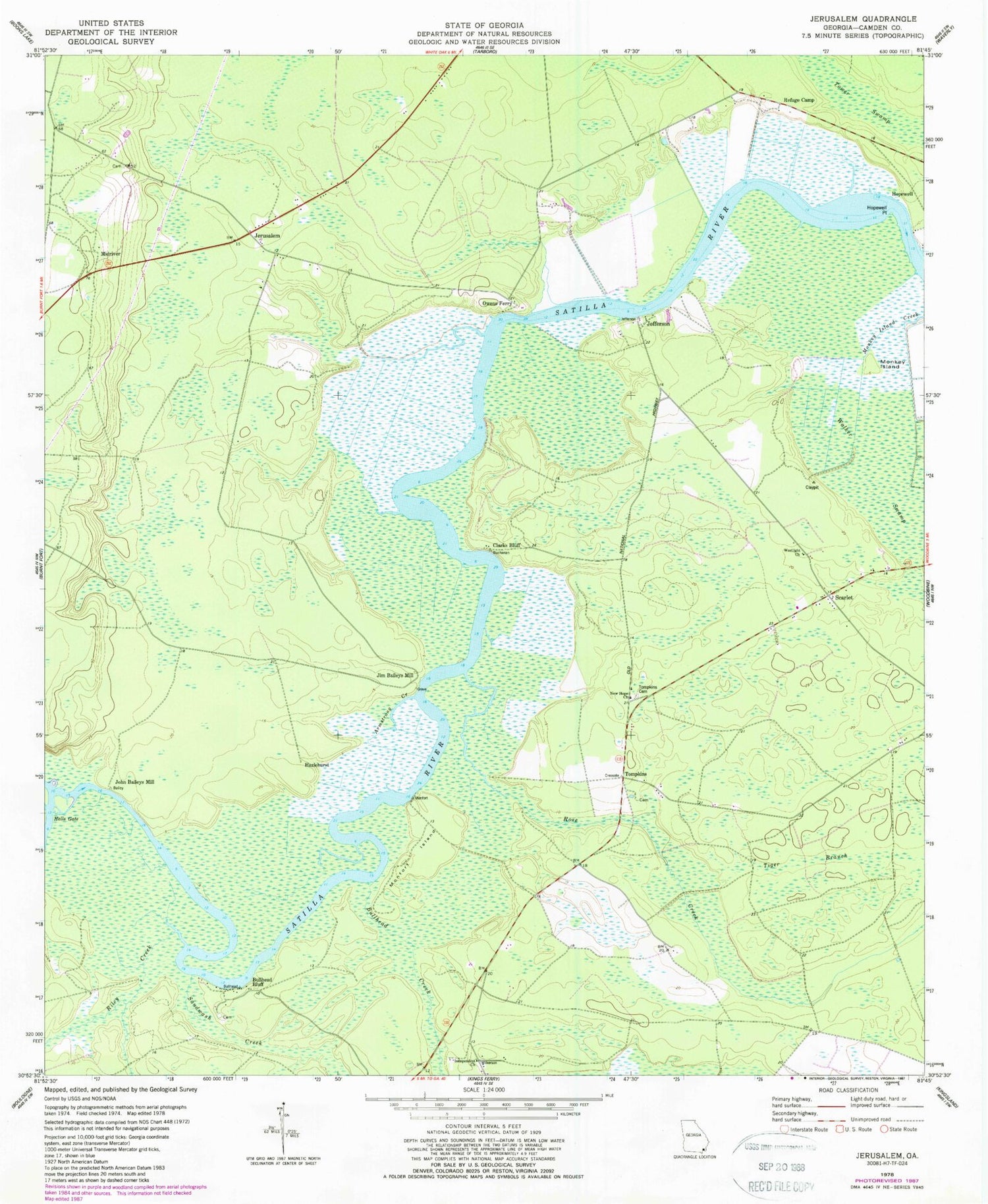 Classic USGS Jerusalem Georgia 7.5'x7.5' Topo Map Image
