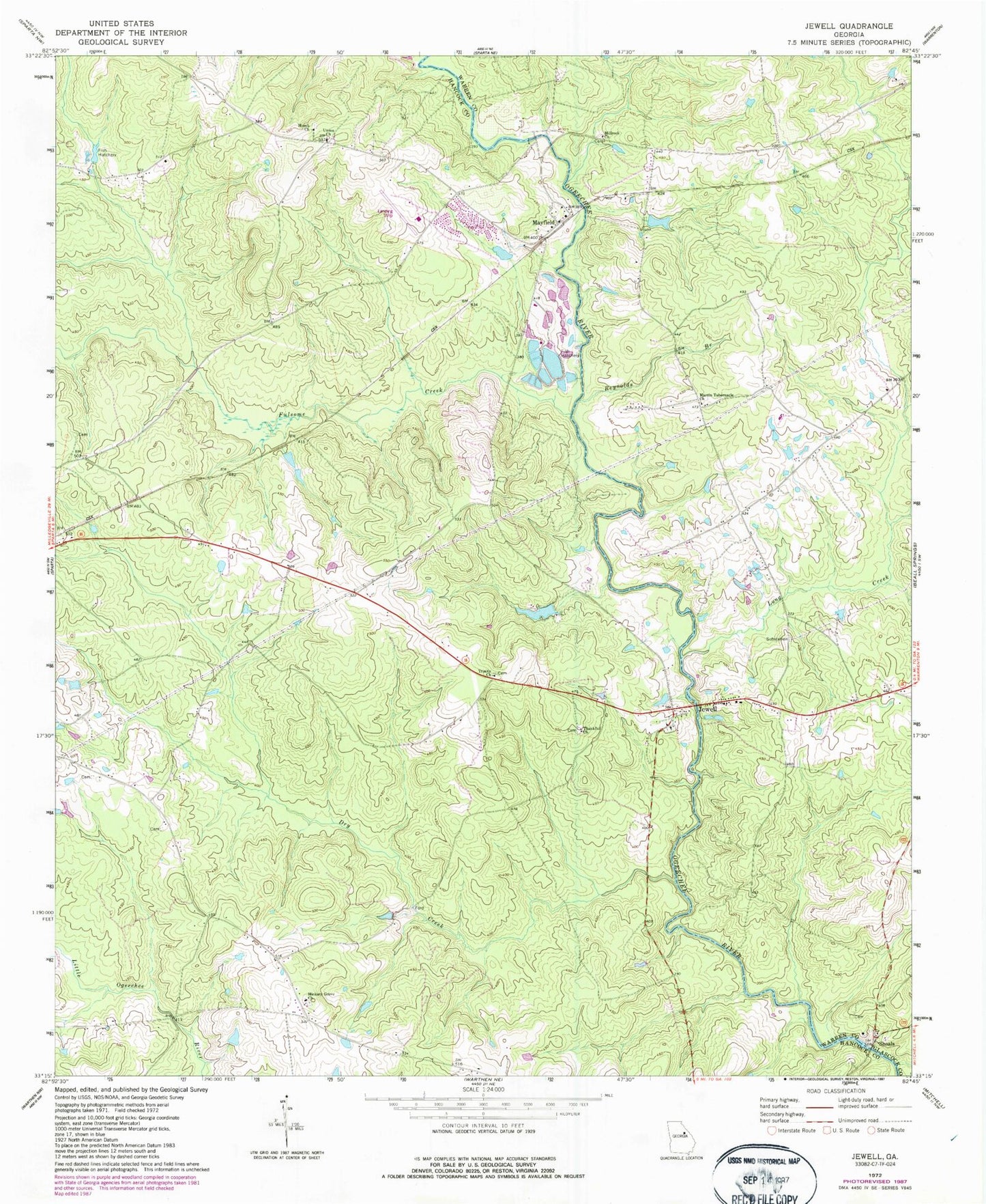 Classic USGS Jewell Georgia 7.5'x7.5' Topo Map Image