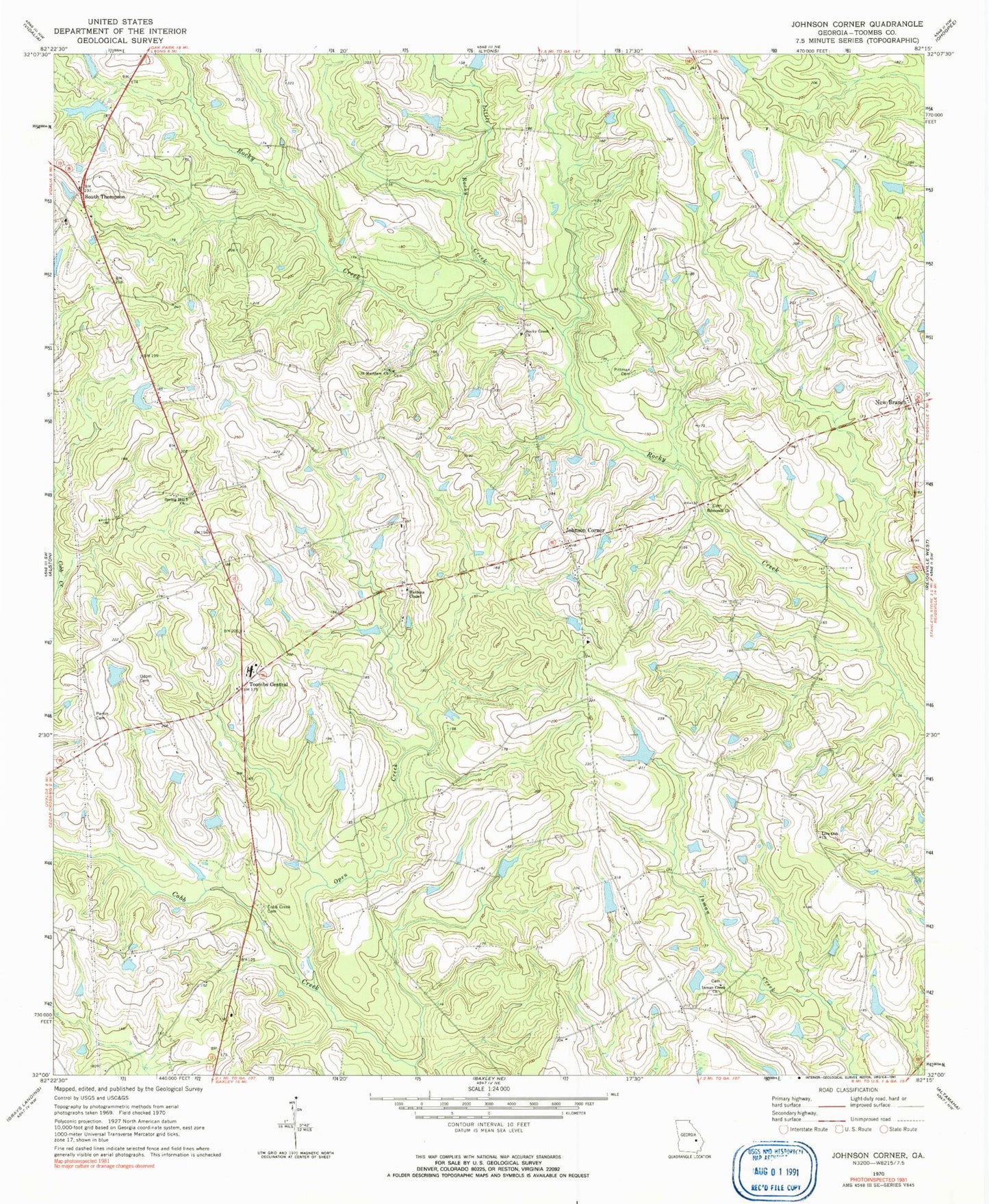 Classic USGS Johnson Corner Georgia 7.5'x7.5' Topo Map Image