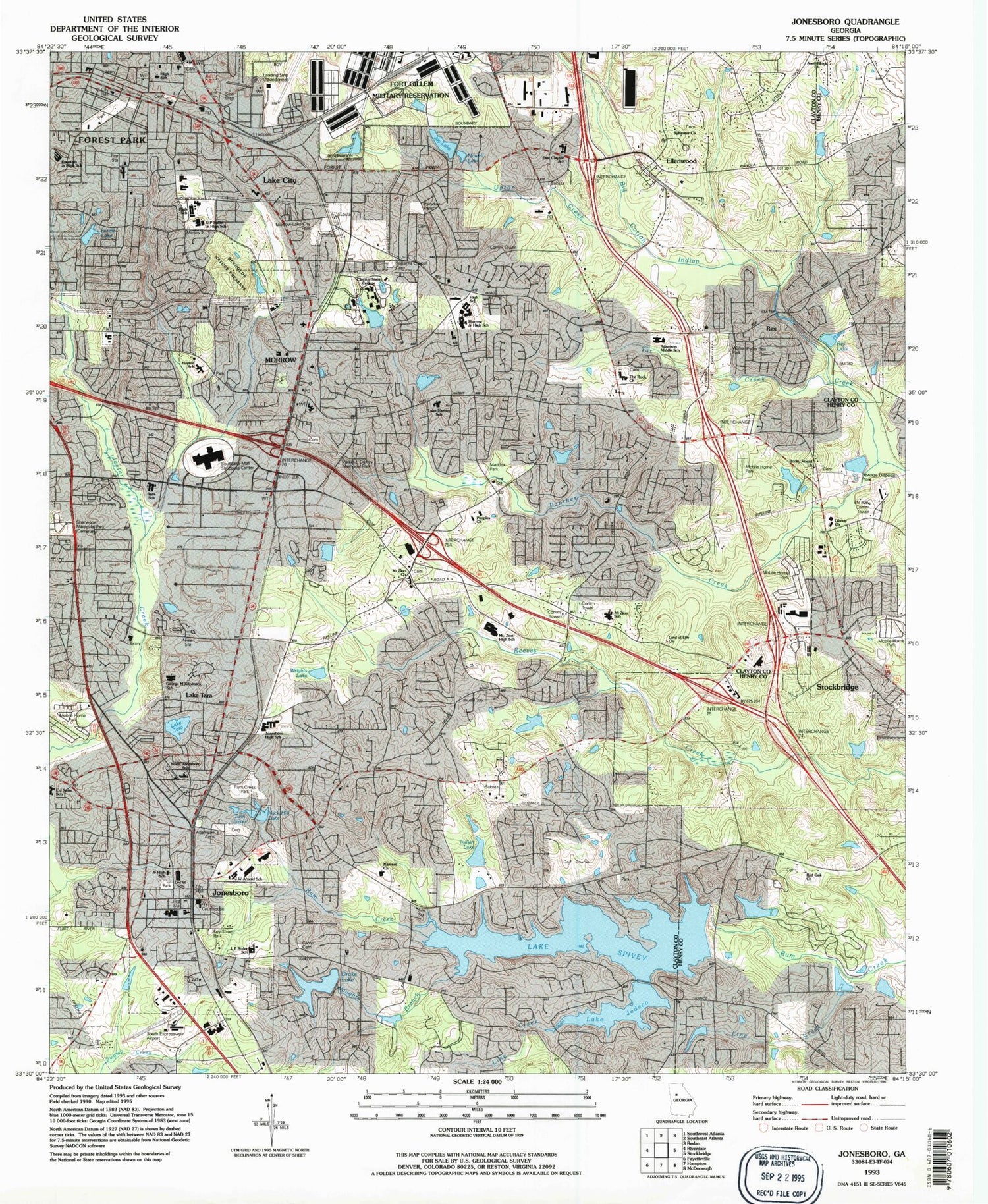 Classic USGS Jonesboro Georgia 7.5'x7.5' Topo Map Image
