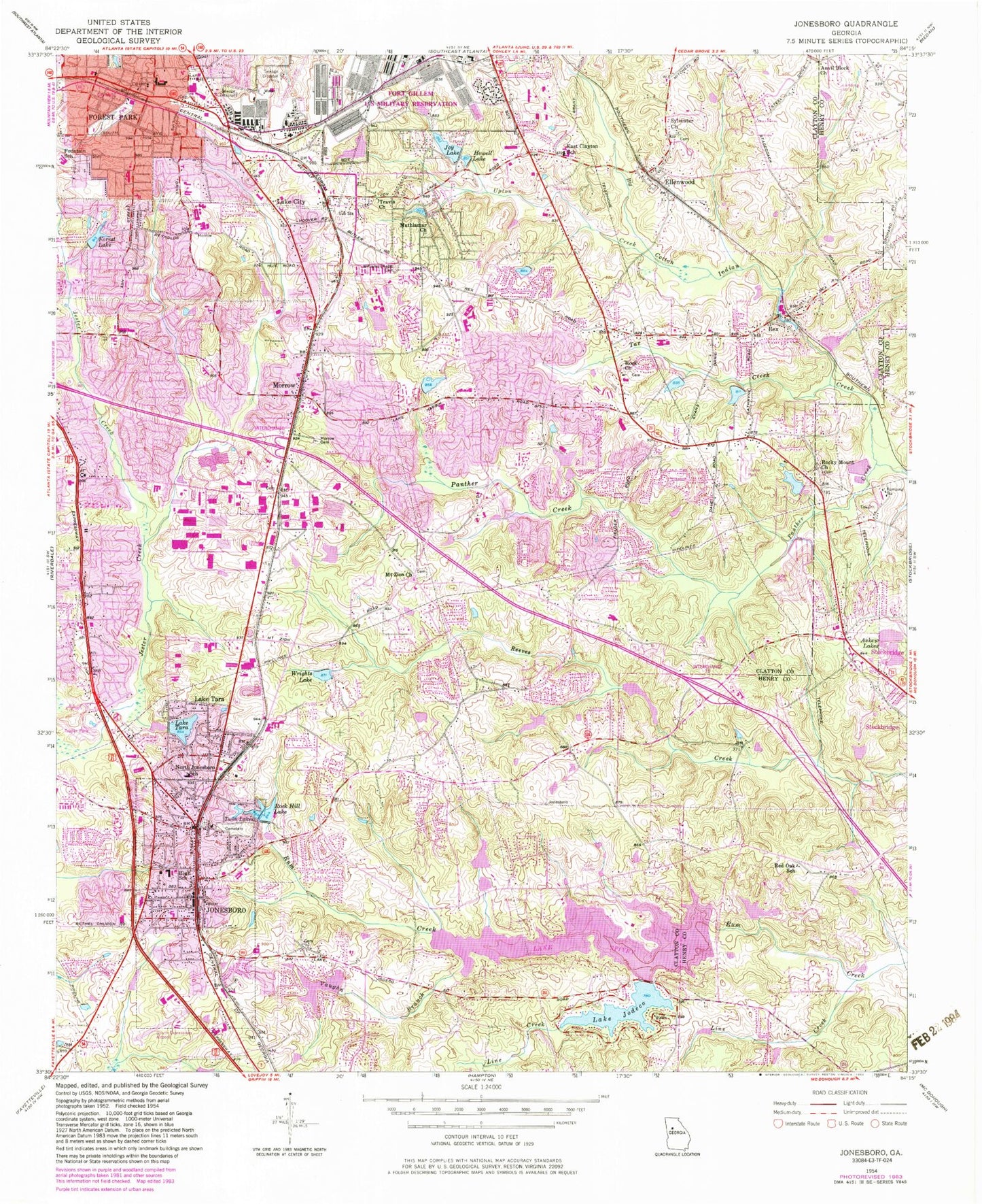 Classic USGS Jonesboro Georgia 7.5'x7.5' Topo Map Image