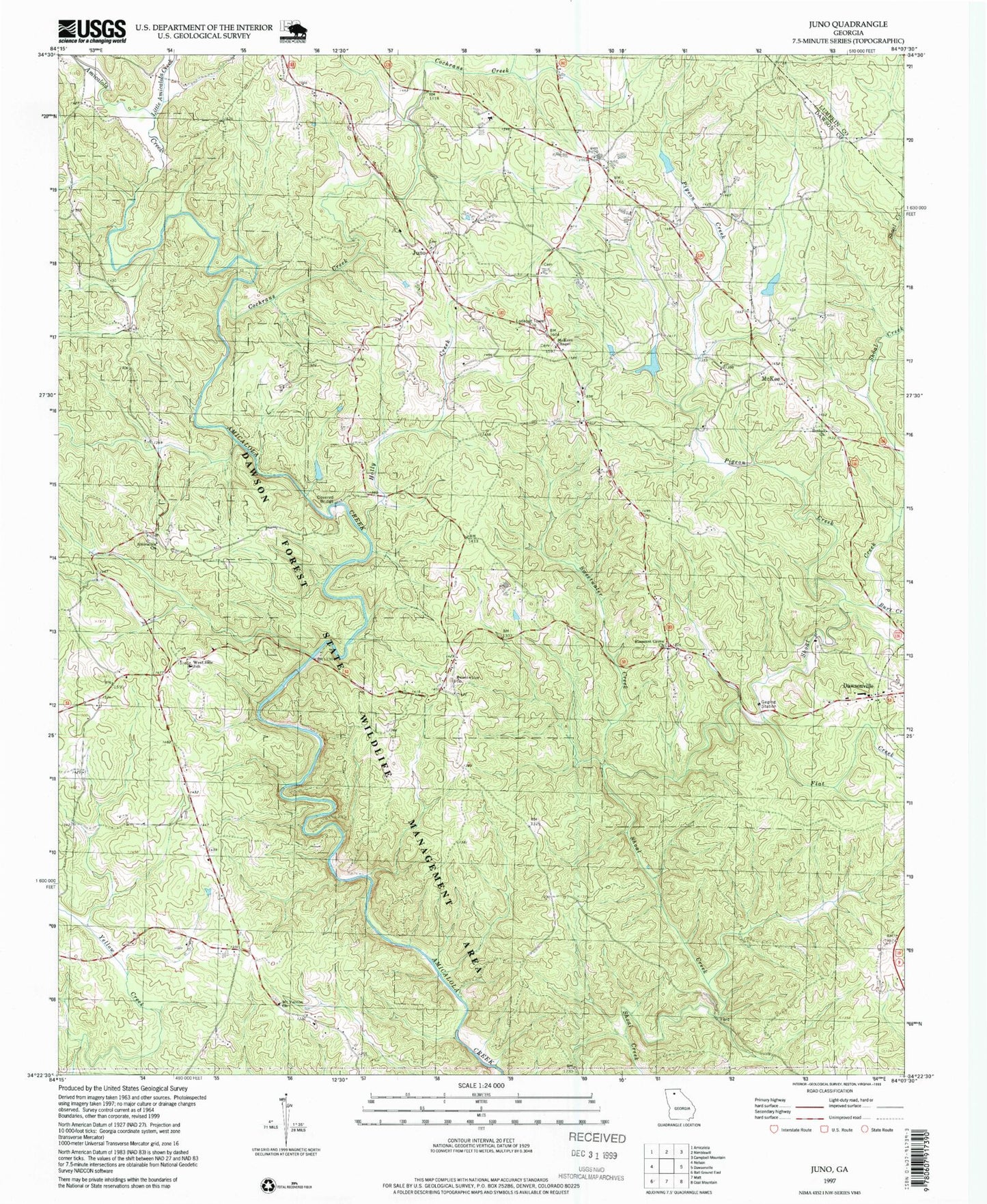 Classic USGS Juno Georgia 7.5'x7.5' Topo Map Image