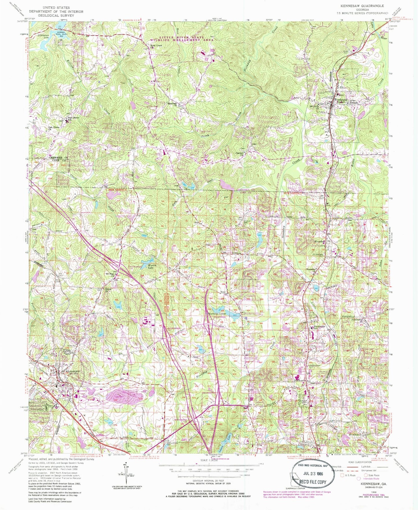 Classic USGS Kennesaw Georgia 7.5'x7.5' Topo Map Image