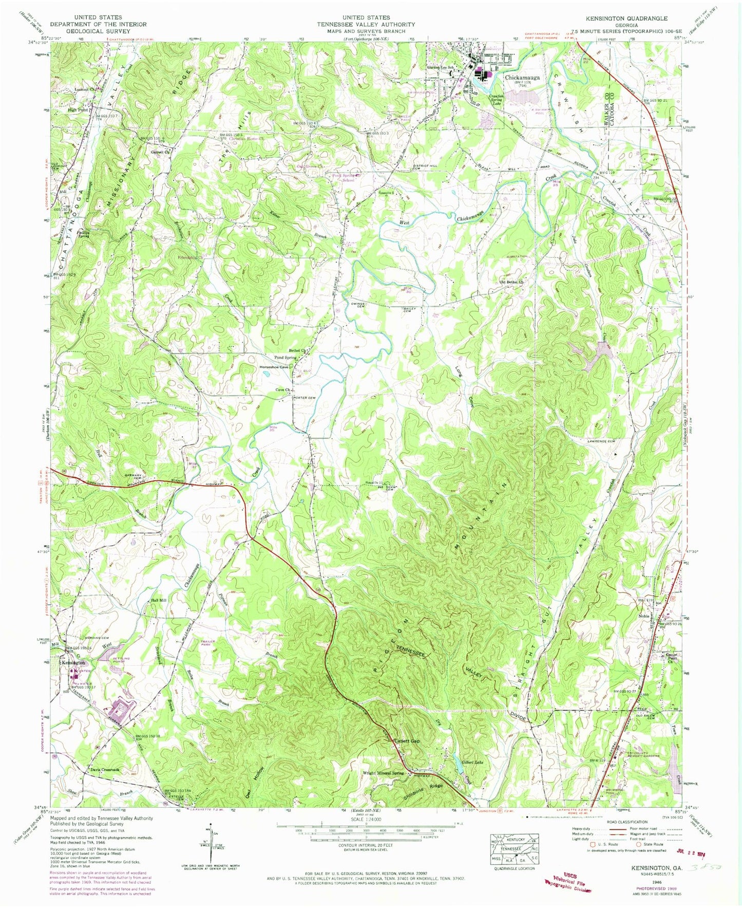 Classic USGS Kensington Georgia 7.5'x7.5' Topo Map Image