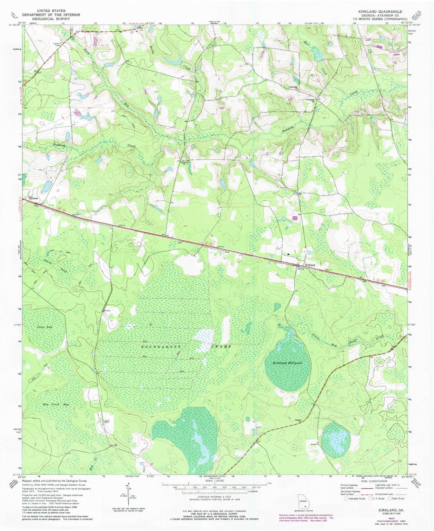 Classic USGS Kirkland Georgia 7.5'x7.5' Topo Map Image