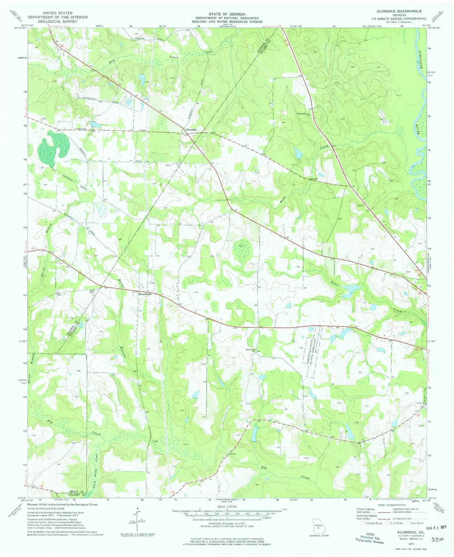 Classic USGS Klondike Georgia 7.5'x7.5' Topo Map Image