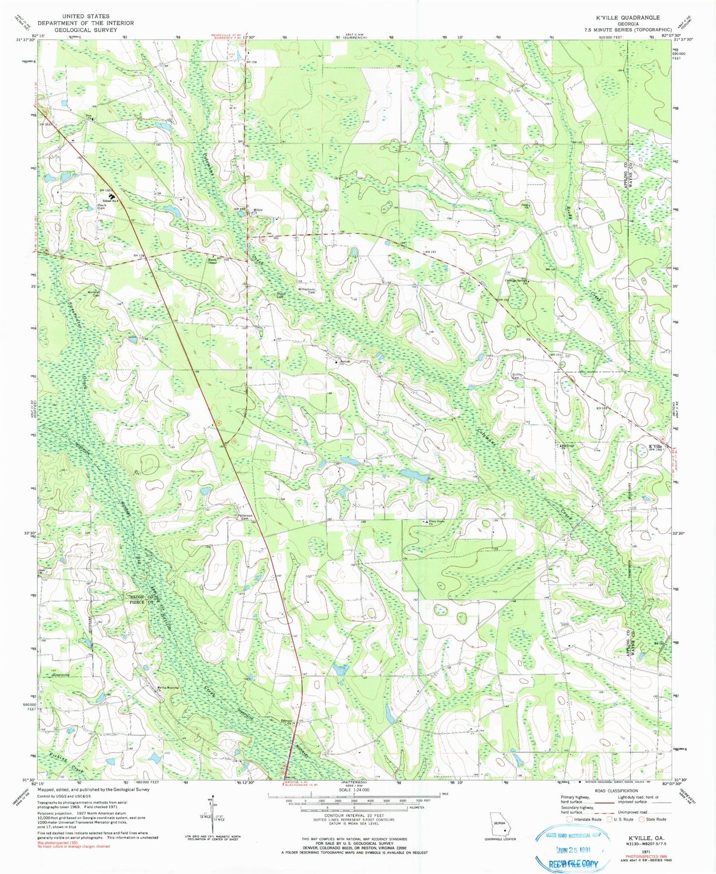 Classic USGS K'Ville Georgia 7.5'x7.5' Topo Map Image