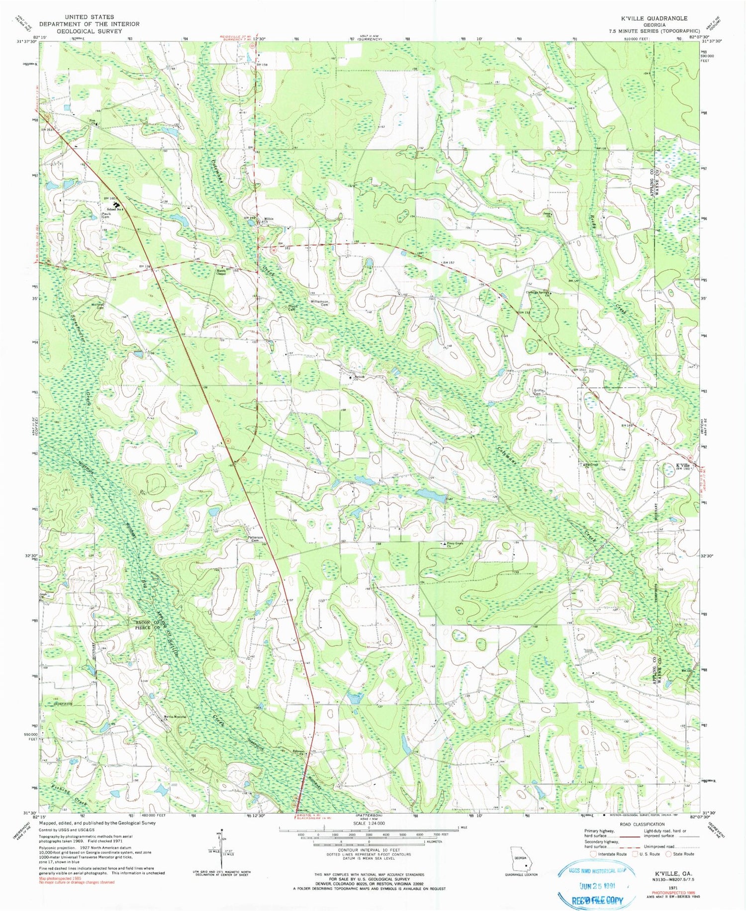 Classic USGS K'Ville Georgia 7.5'x7.5' Topo Map Image