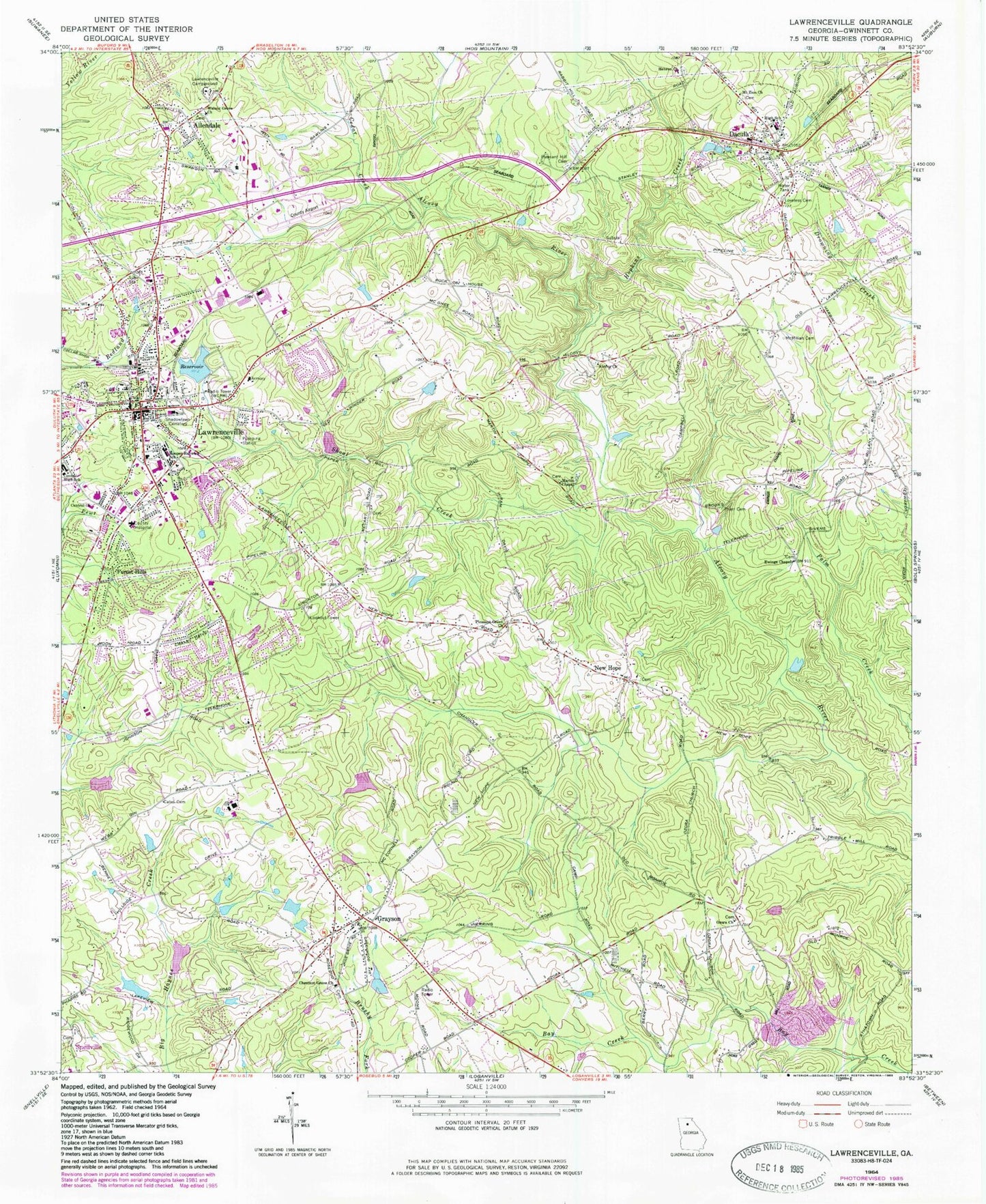 Classic USGS Lawrenceville Georgia 7.5'x7.5' Topo Map Image