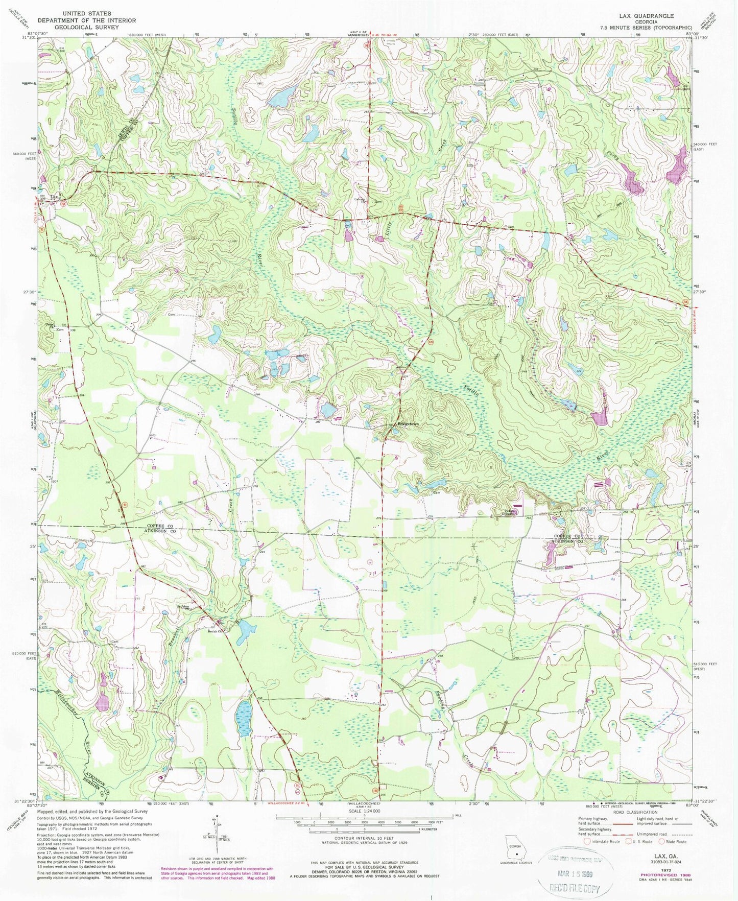 Classic USGS Lax Georgia 7.5'x7.5' Topo Map Image