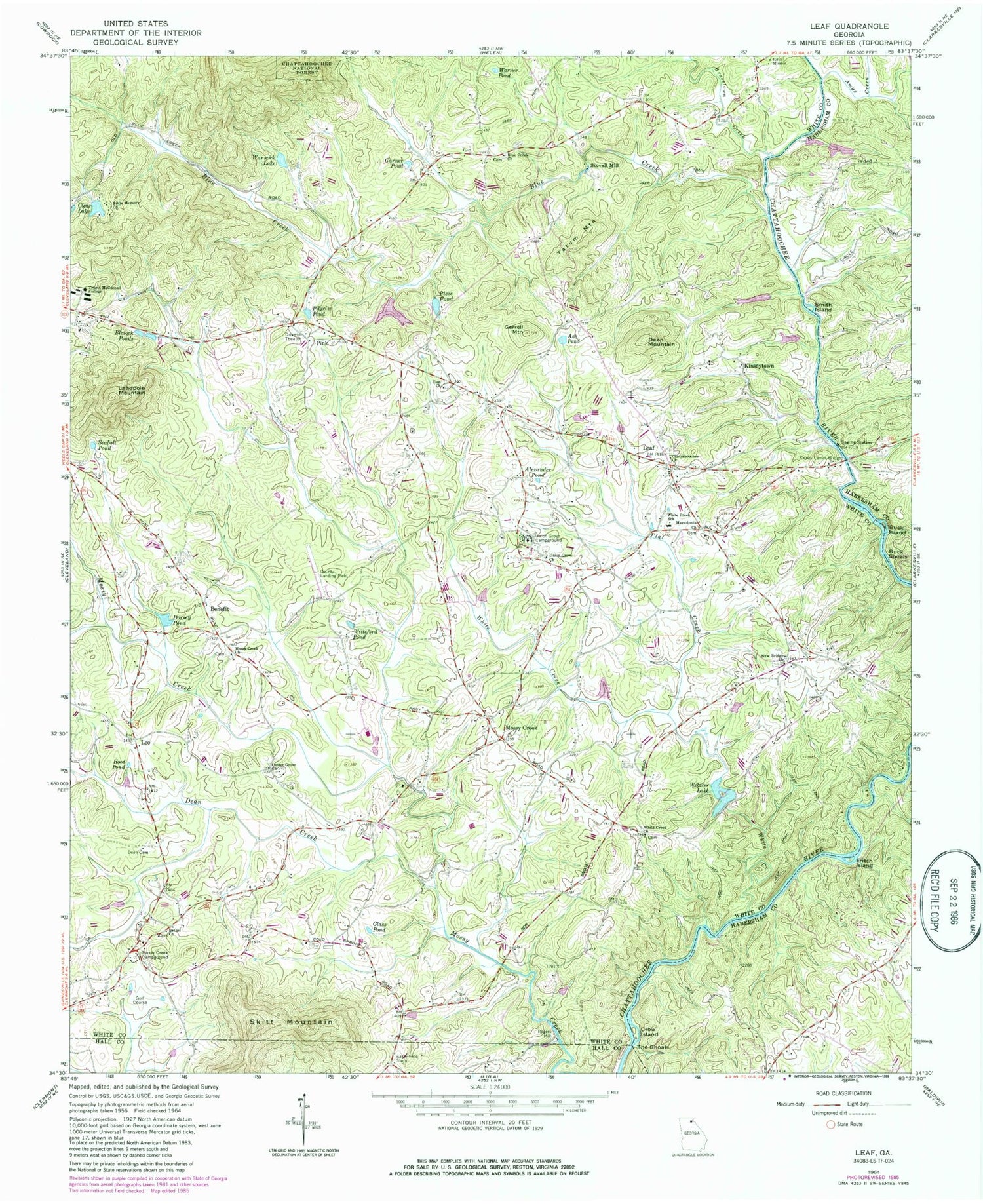 Classic USGS Leaf Georgia 7.5'x7.5' Topo Map Image