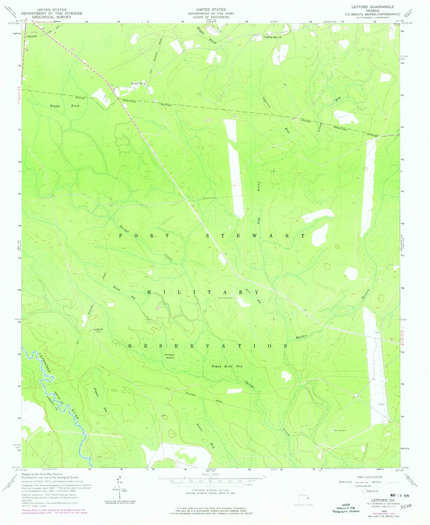 Classic USGS Letford Georgia 7.5'x7.5' Topo Map Image
