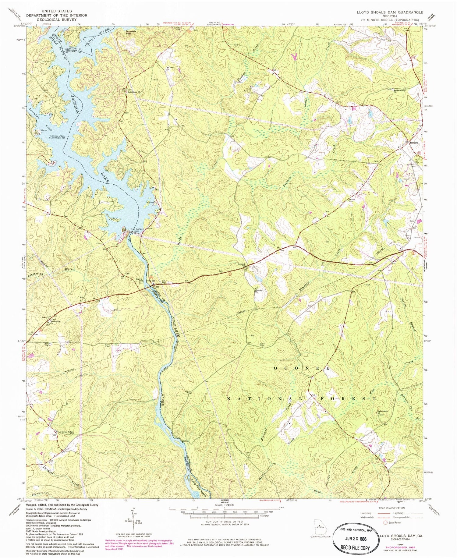 Classic USGS Lloyd Shoals Dam Georgia 7.5'x7.5' Topo Map Image