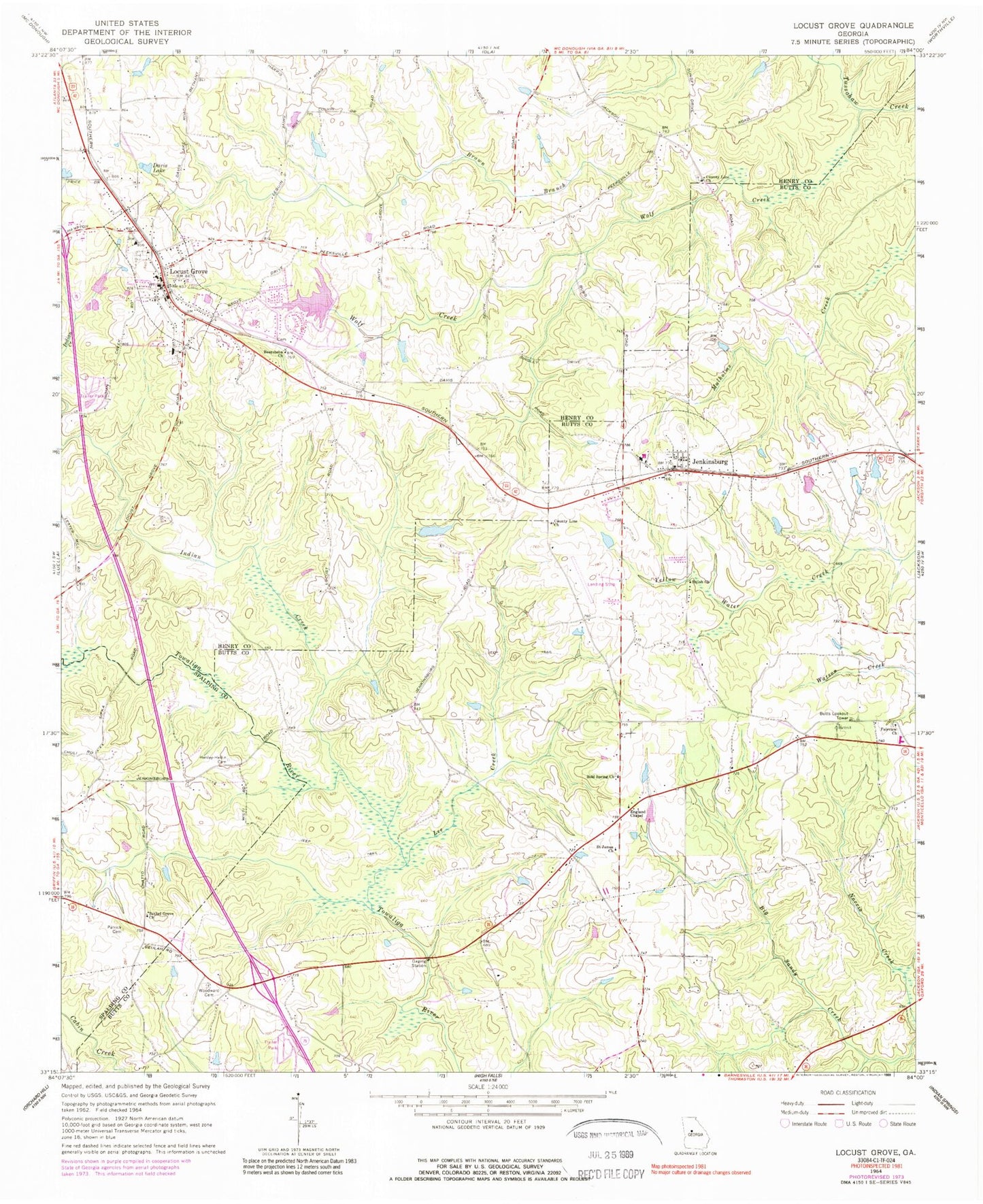 Classic USGS Locust Grove Georgia 7.5'x7.5' Topo Map Image