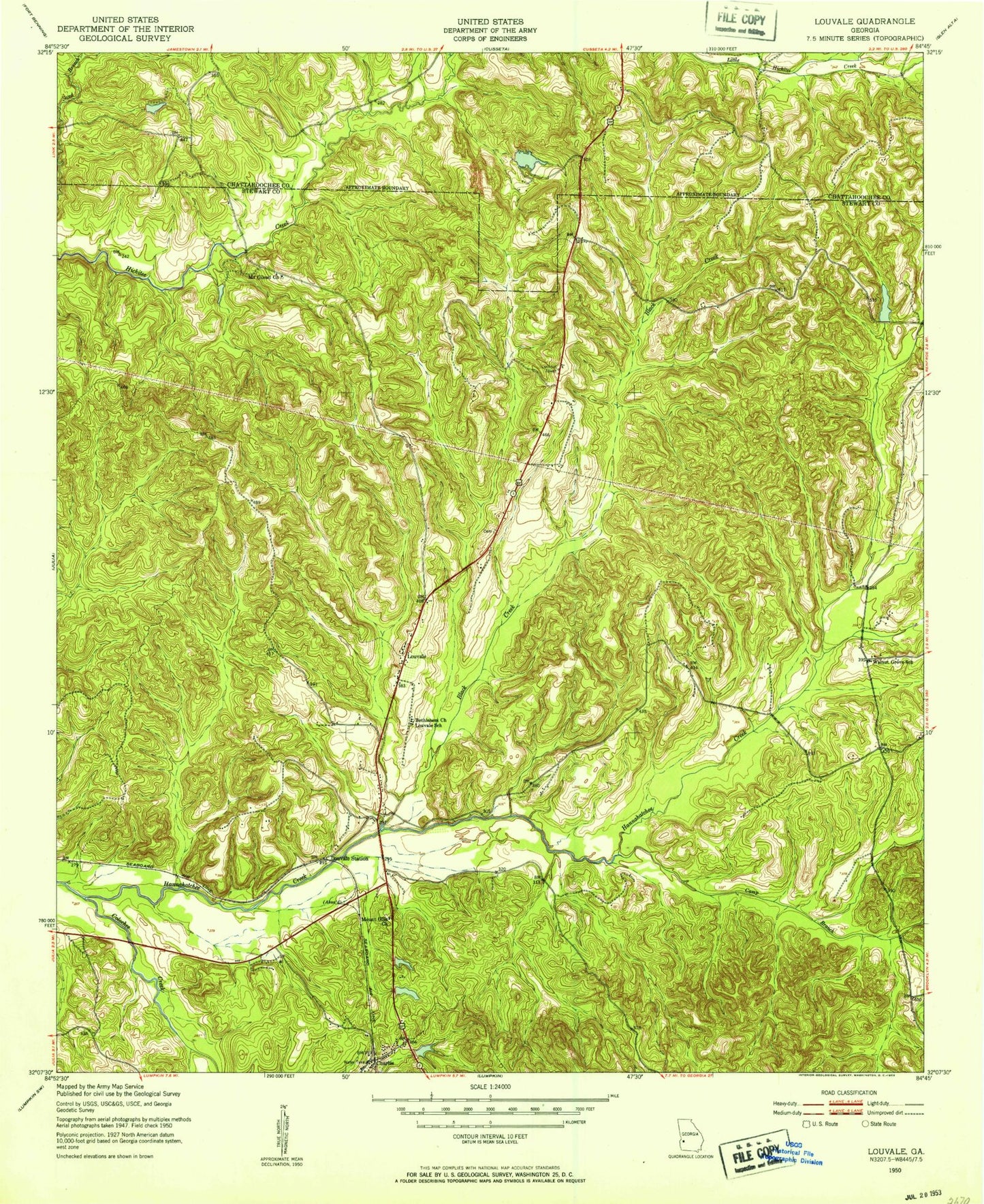Classic USGS Louvale Georgia 7.5'x7.5' Topo Map Image
