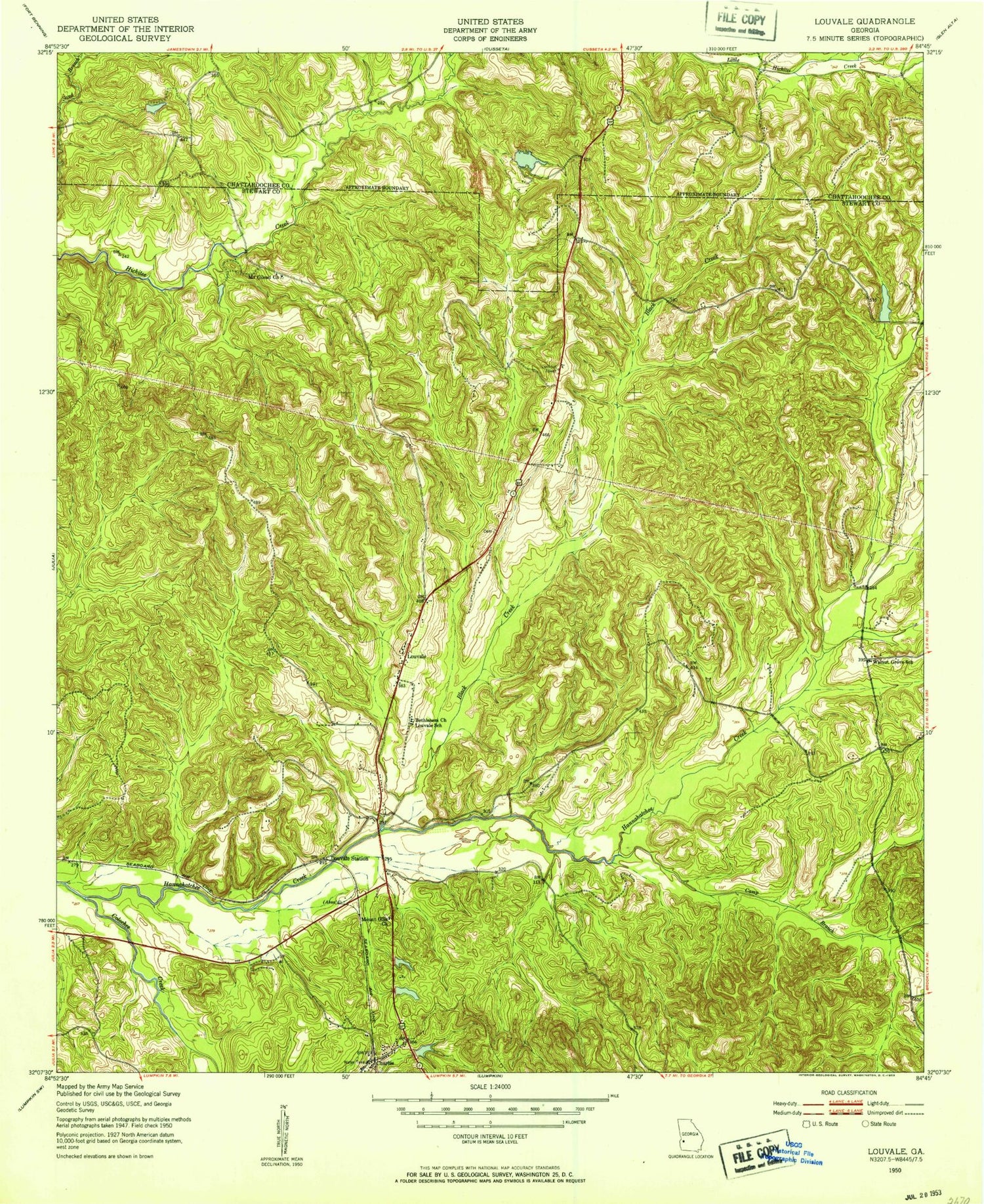 Classic USGS Louvale Georgia 7.5'x7.5' Topo Map Image