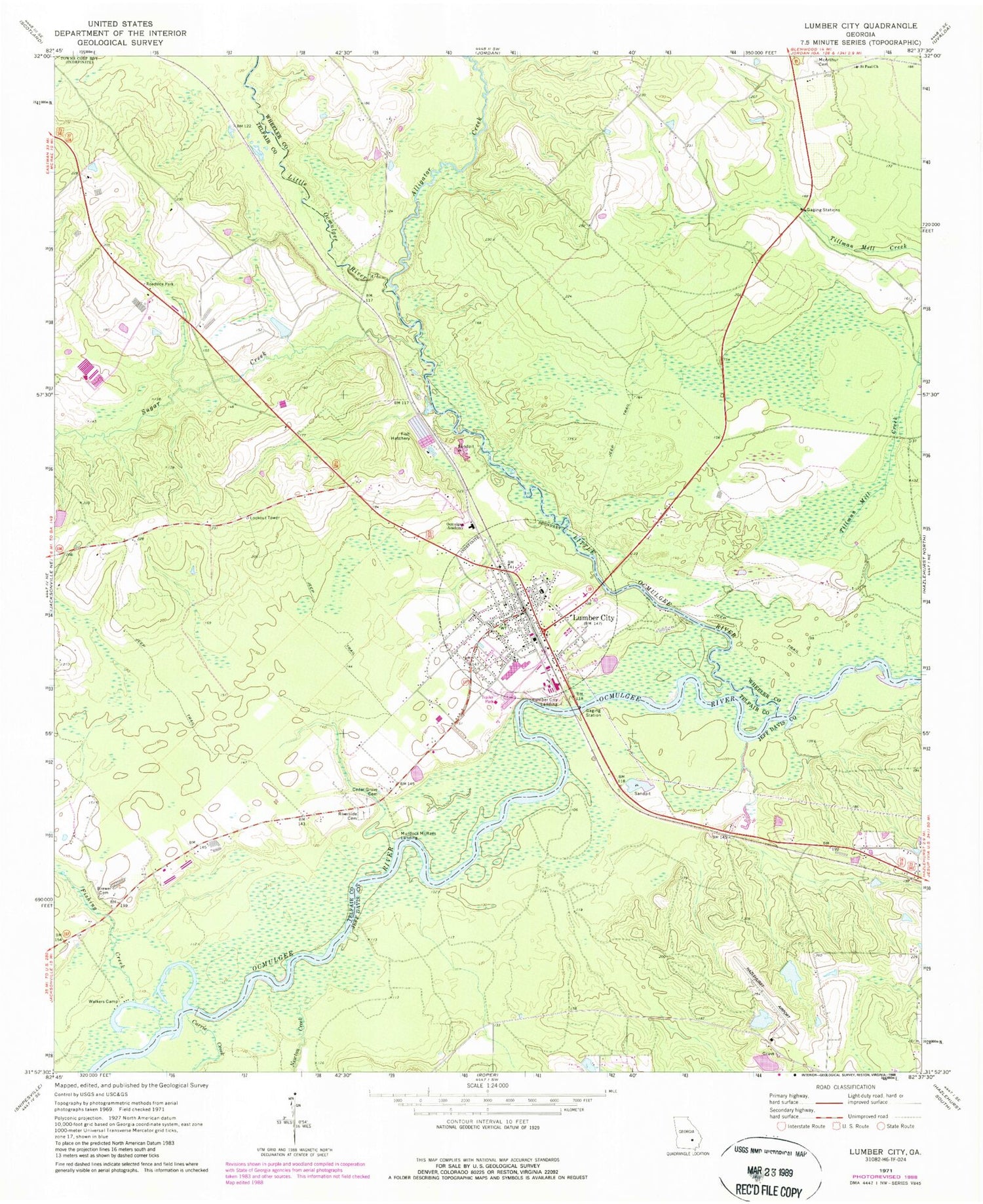 Classic USGS Lumber City Georgia 7.5'x7.5' Topo Map Image