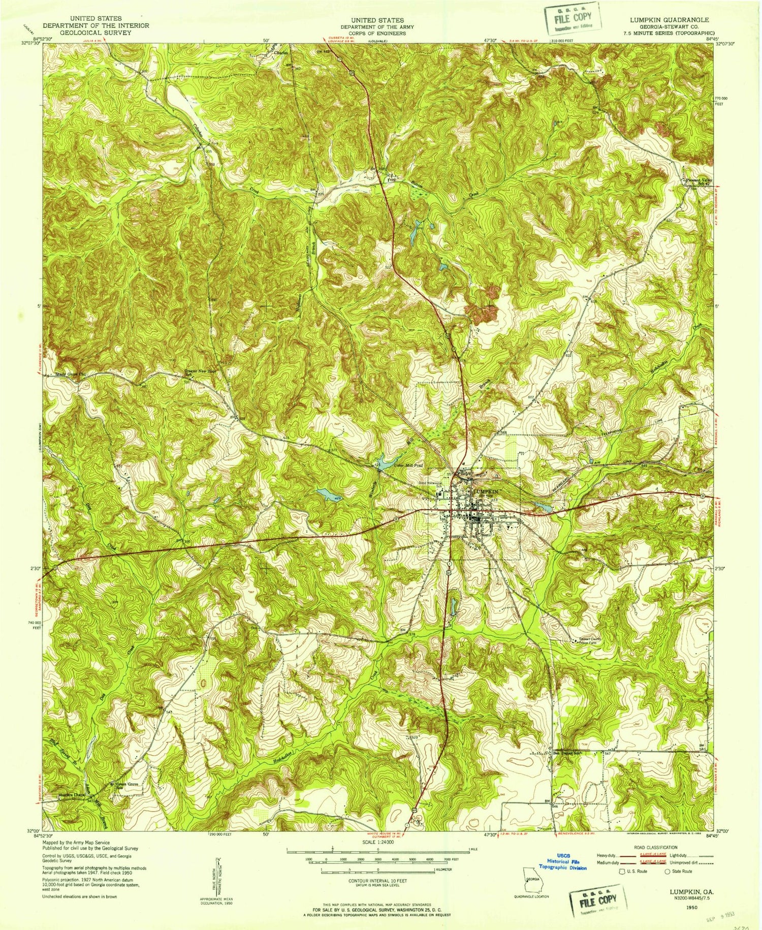 Classic USGS Lumpkin Georgia 7.5'x7.5' Topo Map Image