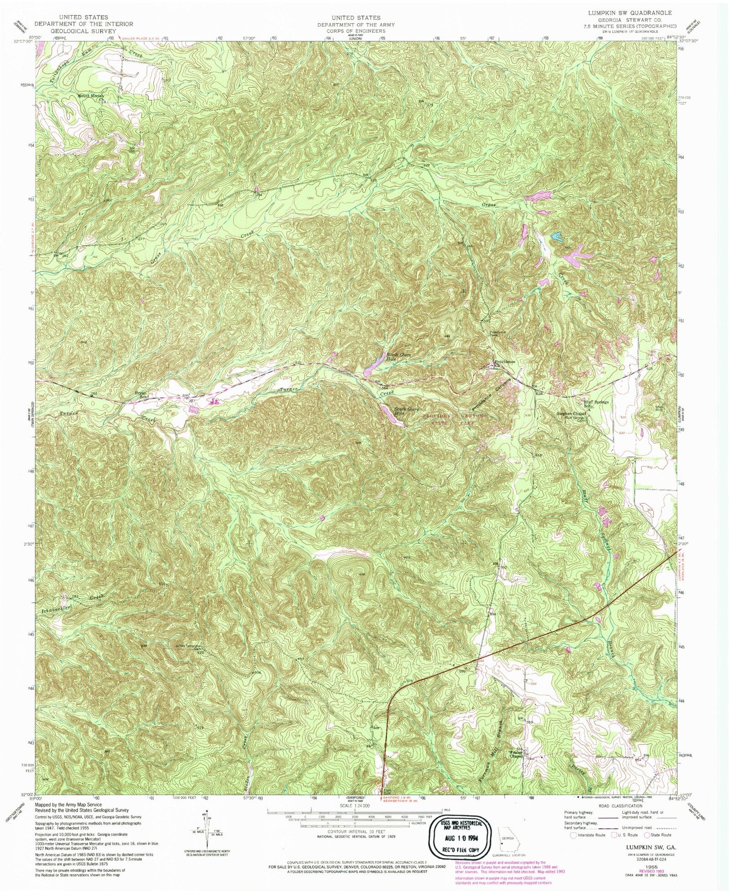 Classic USGS Lumpkin SW Georgia 7.5'x7.5' Topo Map Image