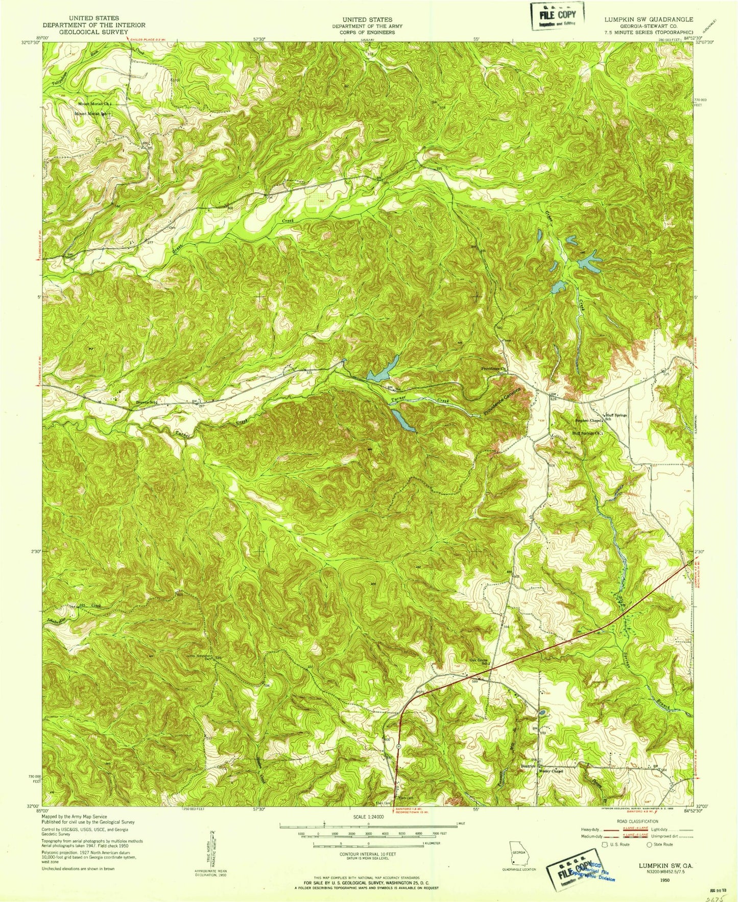 Classic USGS Lumpkin SW Georgia 7.5'x7.5' Topo Map Image