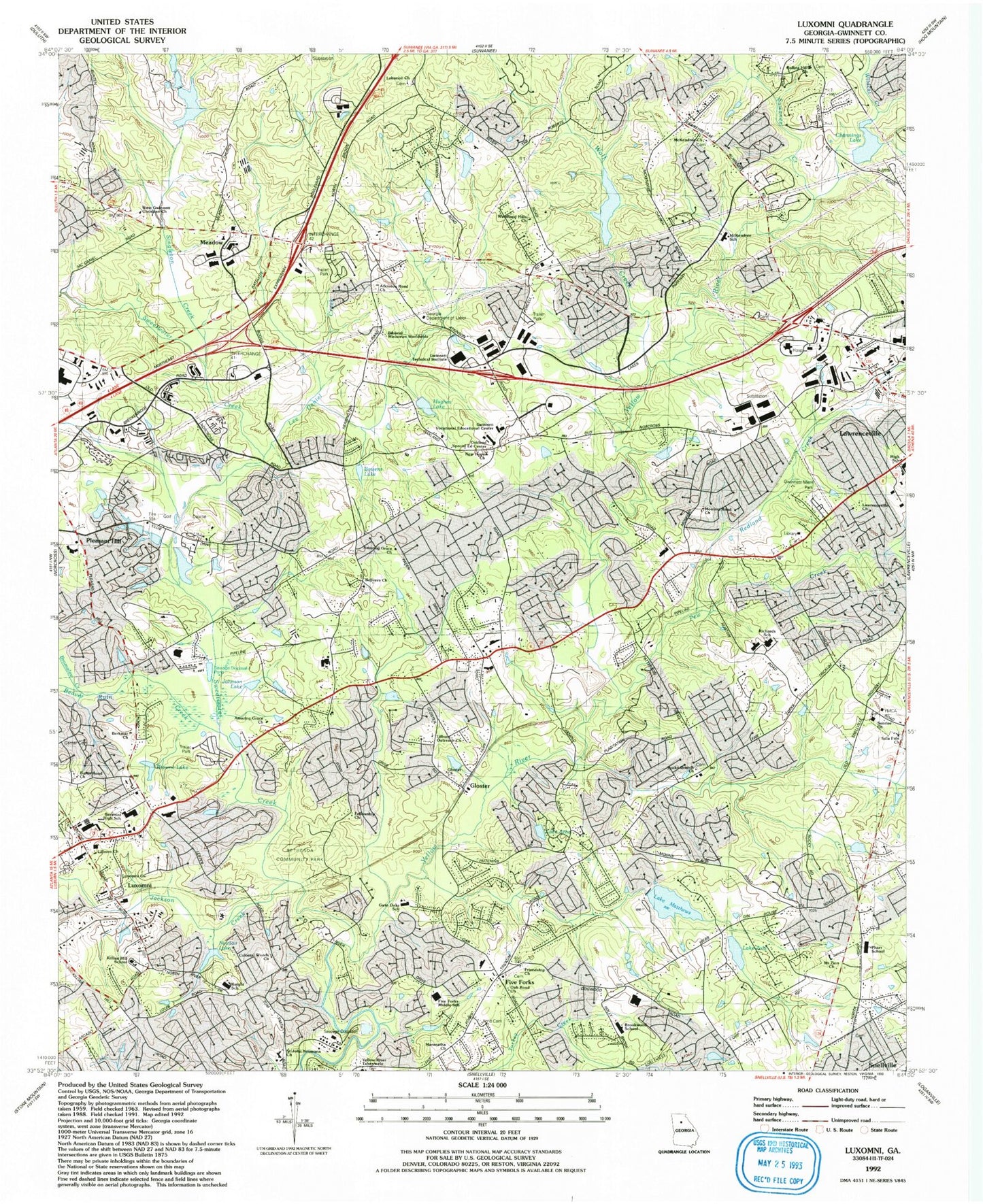 Classic USGS Luxomni Georgia 7.5'x7.5' Topo Map Image