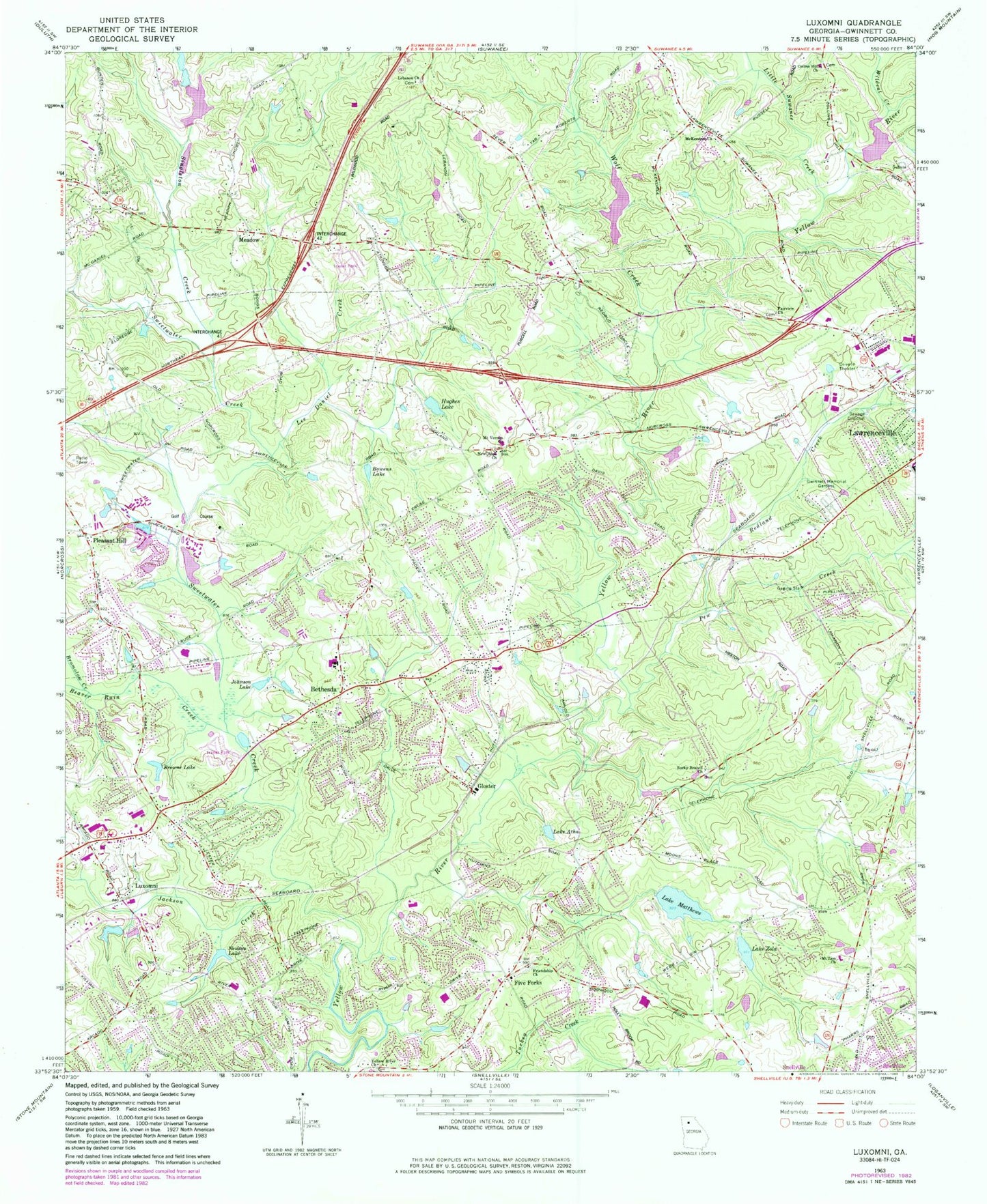Classic USGS Luxomni Georgia 7.5'x7.5' Topo Map Image