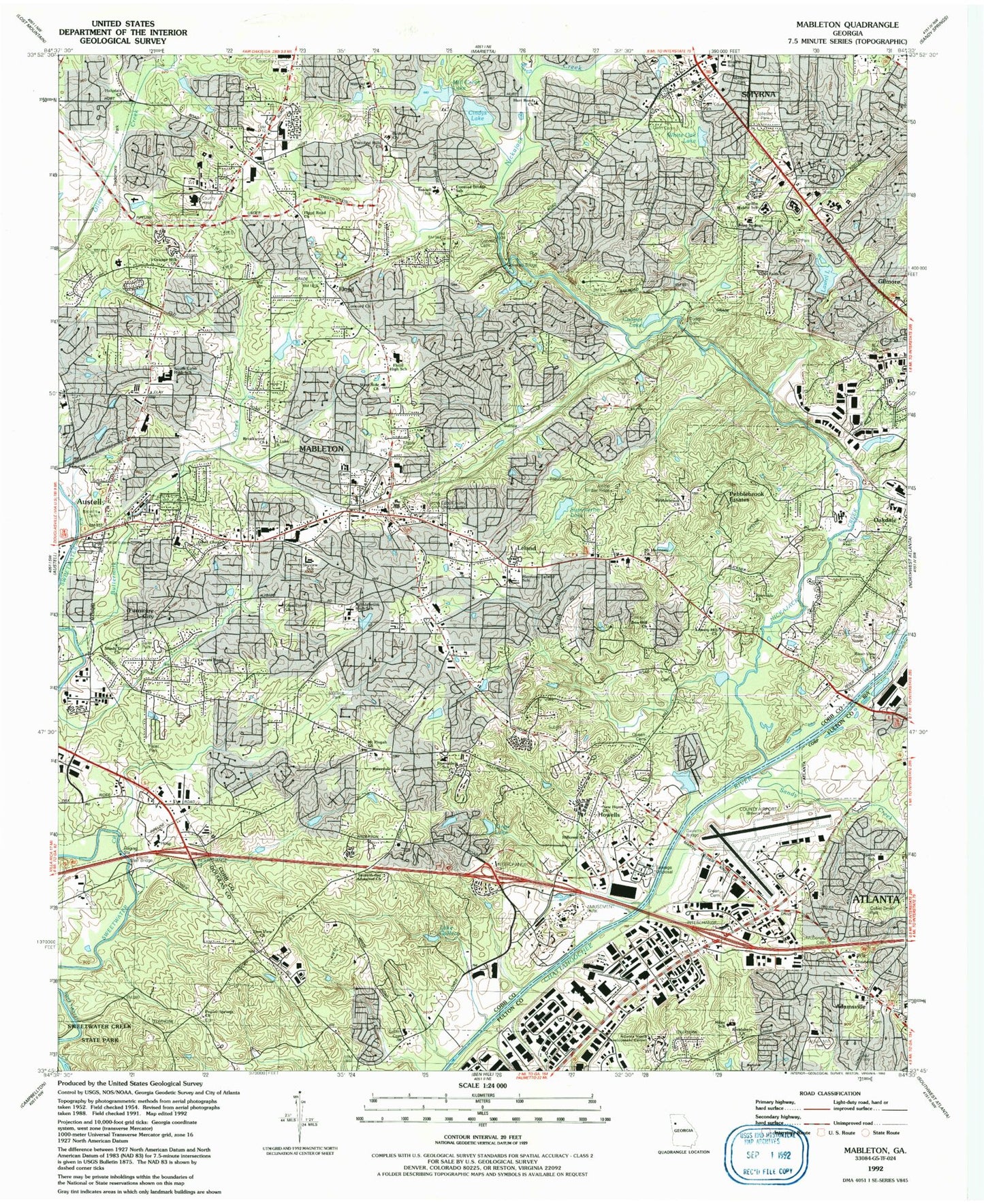 Classic USGS Mableton Georgia 7.5'x7.5' Topo Map Image