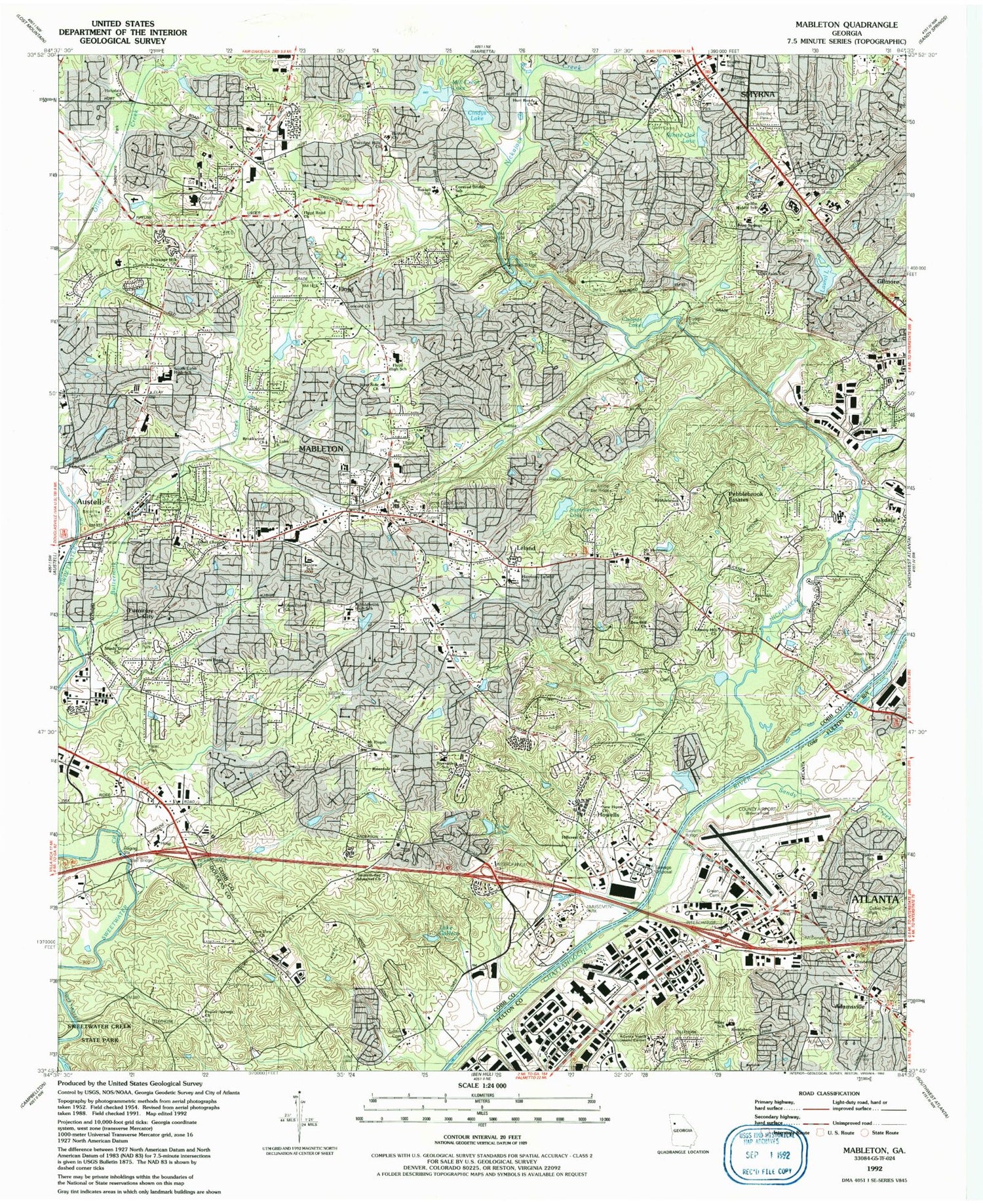 Classic USGS Mableton Georgia 7.5'x7.5' Topo Map Image