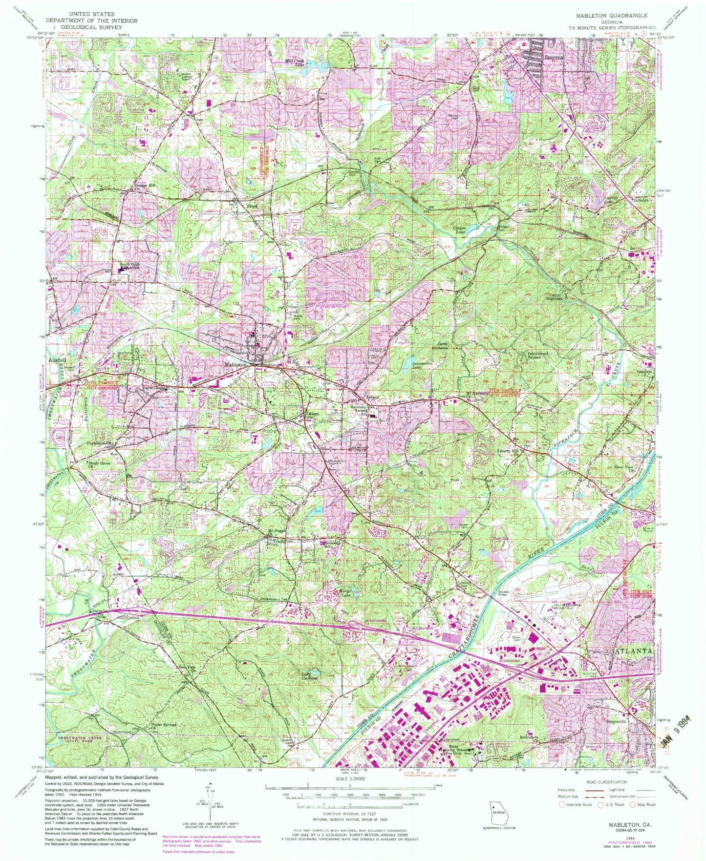 Classic USGS Mableton Georgia 7.5'x7.5' Topo Map Image
